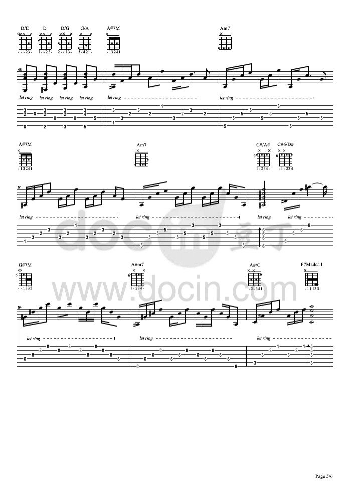 四人游指弹谱_原调六线谱_方大同