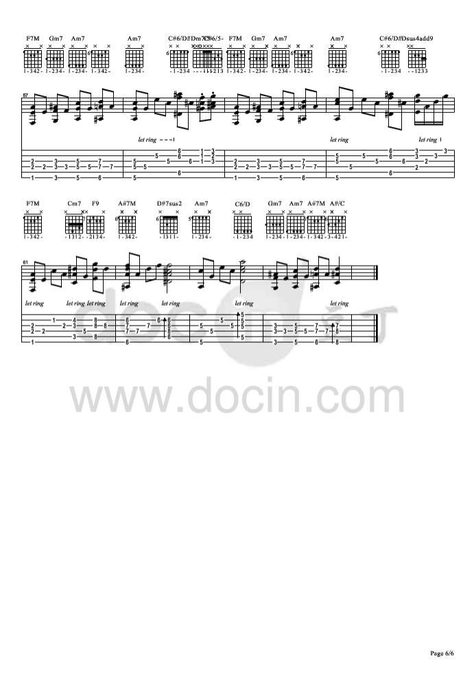 四人游指弹谱_原调六线谱_方大同