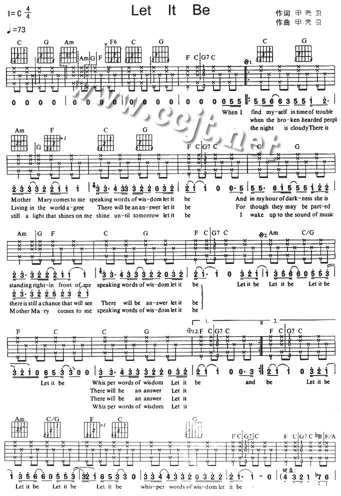 let_it_be吉他谱_C调六线谱_The_Beatles
