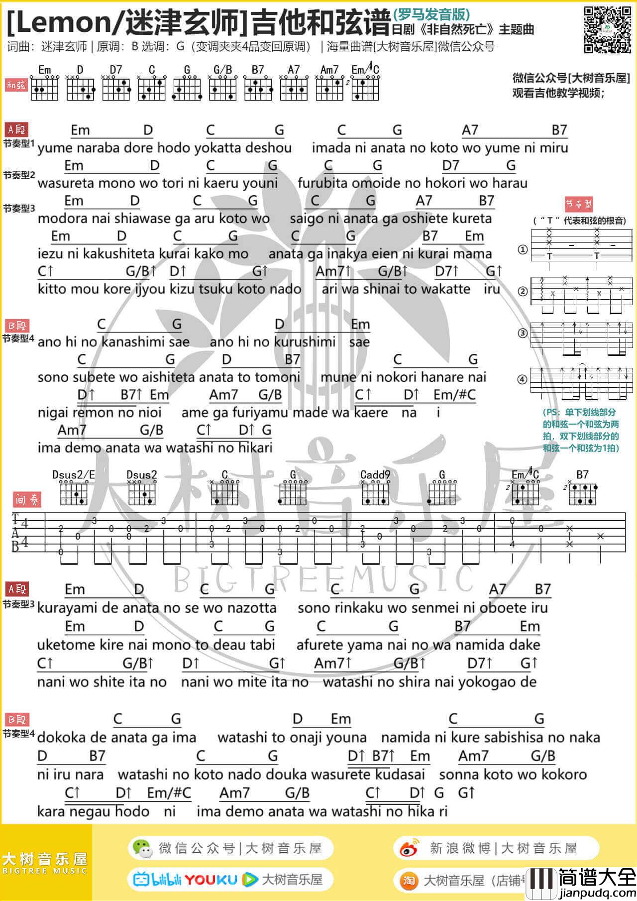 米津玄师_Lemon_吉他谱_吉他和弦谱_弹唱视频教学