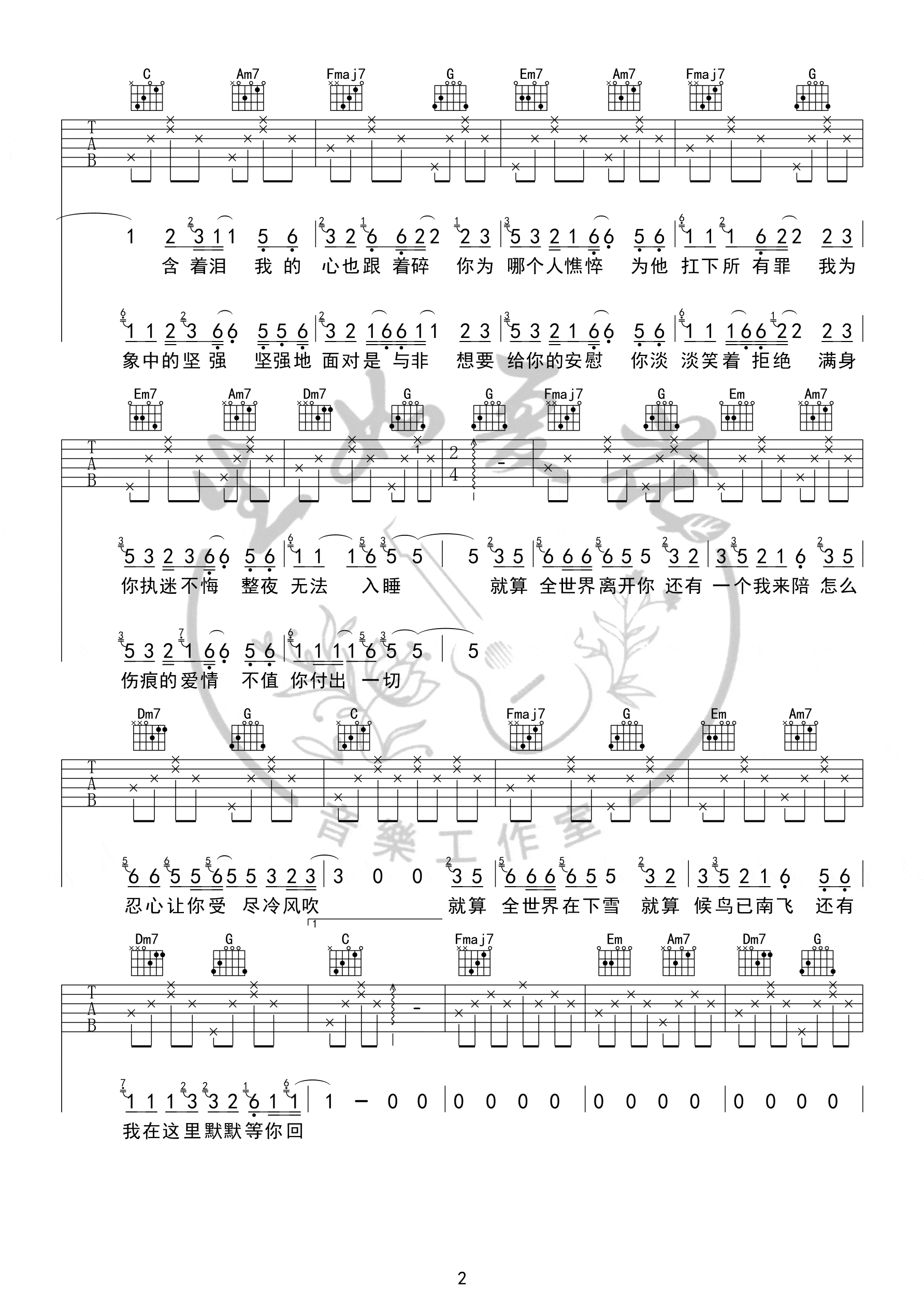 _还有我_吉他谱_任贤齐/G2er_简单版六线谱