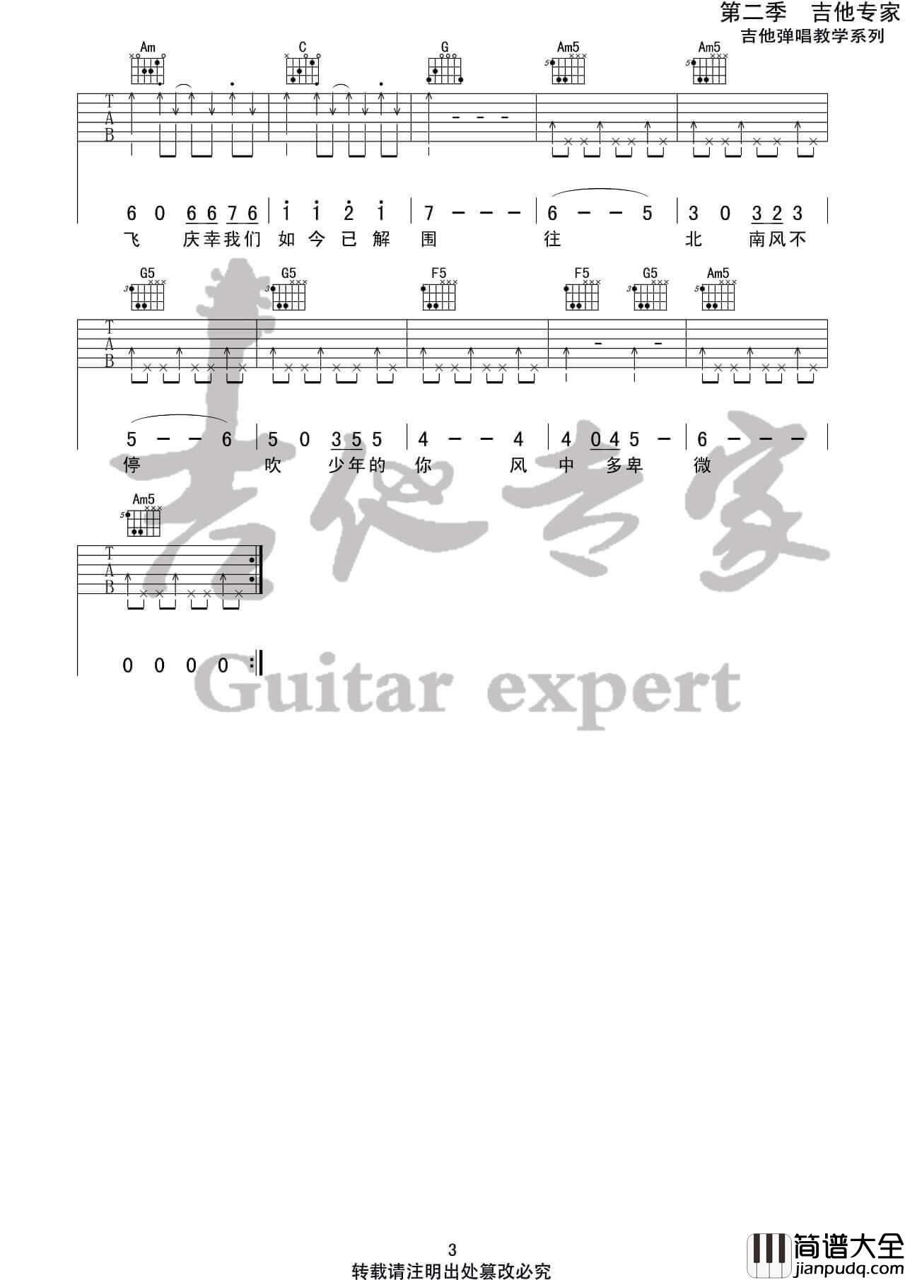 _少年的你_吉他谱_造乐团_C调六线谱_吉他专家