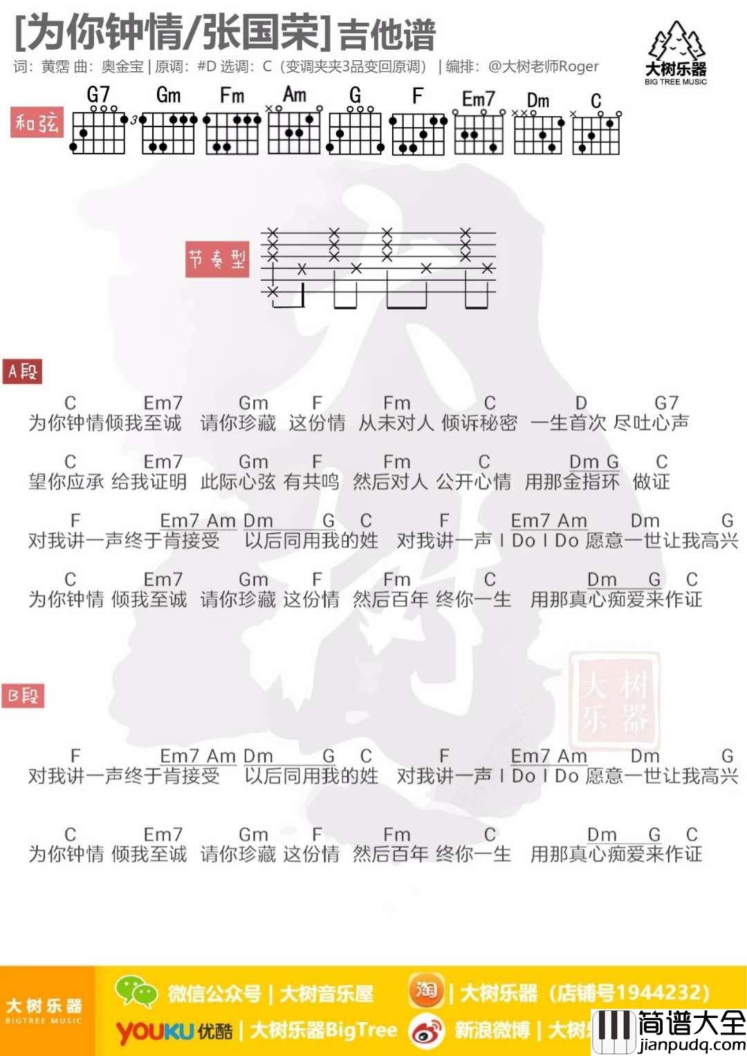 为你钟情_C调吉他谱_张国荣