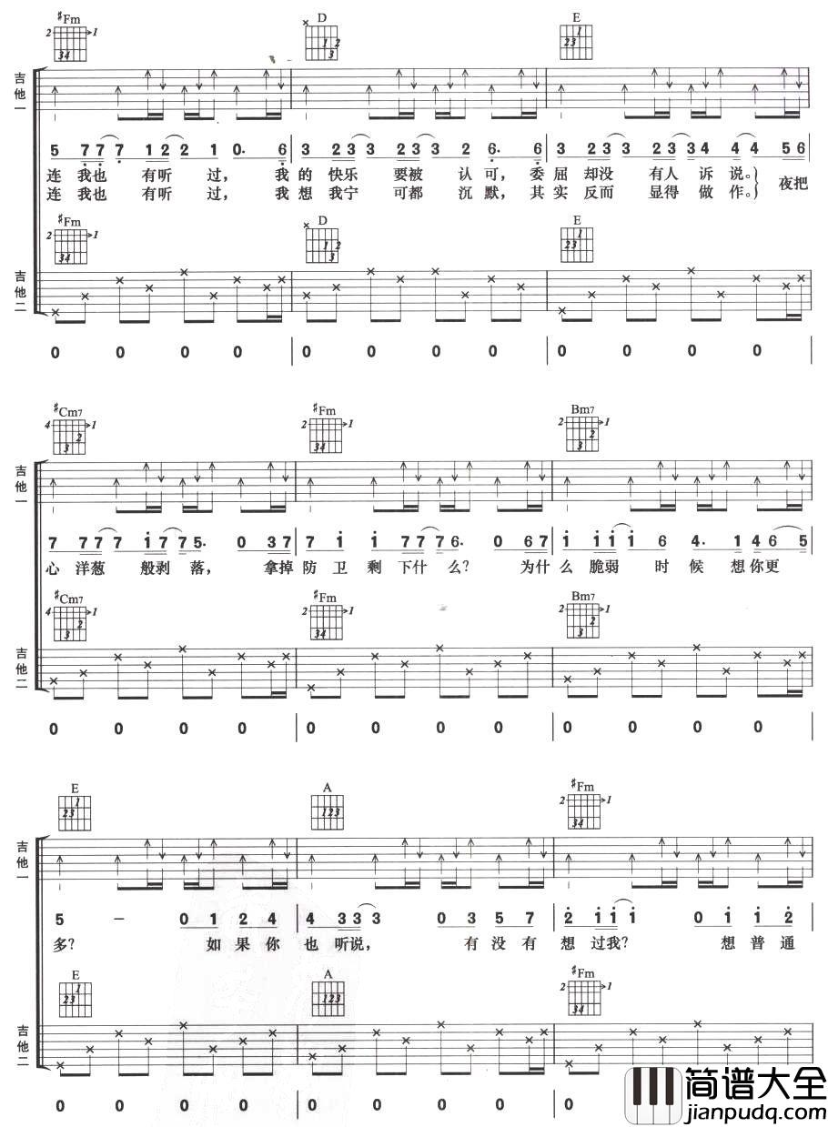 如果你也听说吉他谱__张惠妹