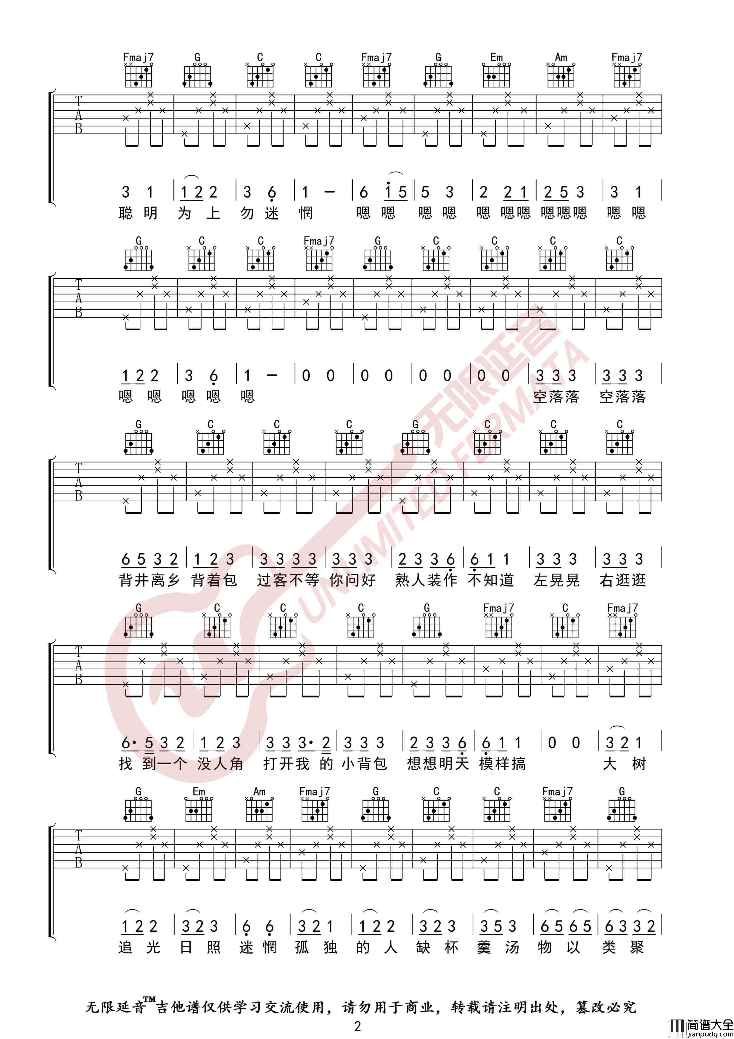 _卑微小调_吉他谱_要不要买菜_C调六线谱_无限延音