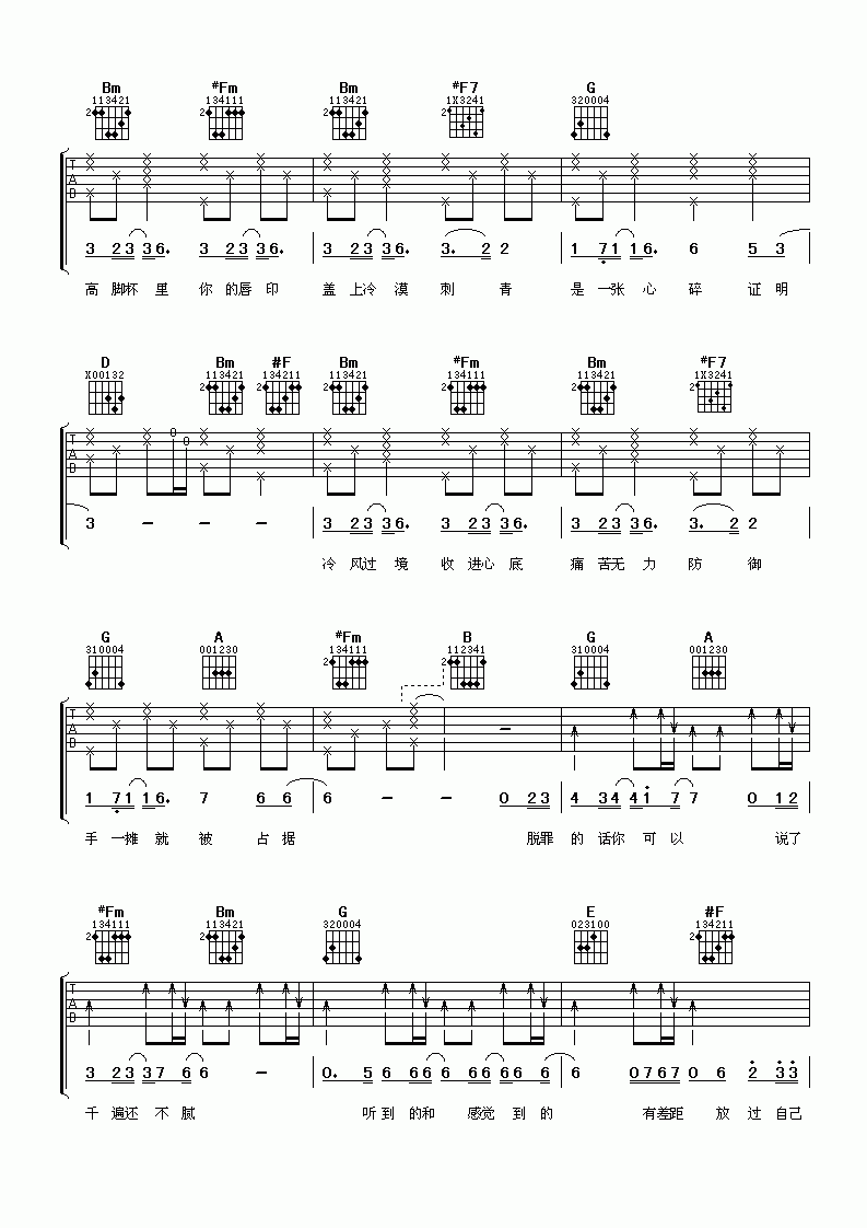 张信哲_逃生_吉他谱