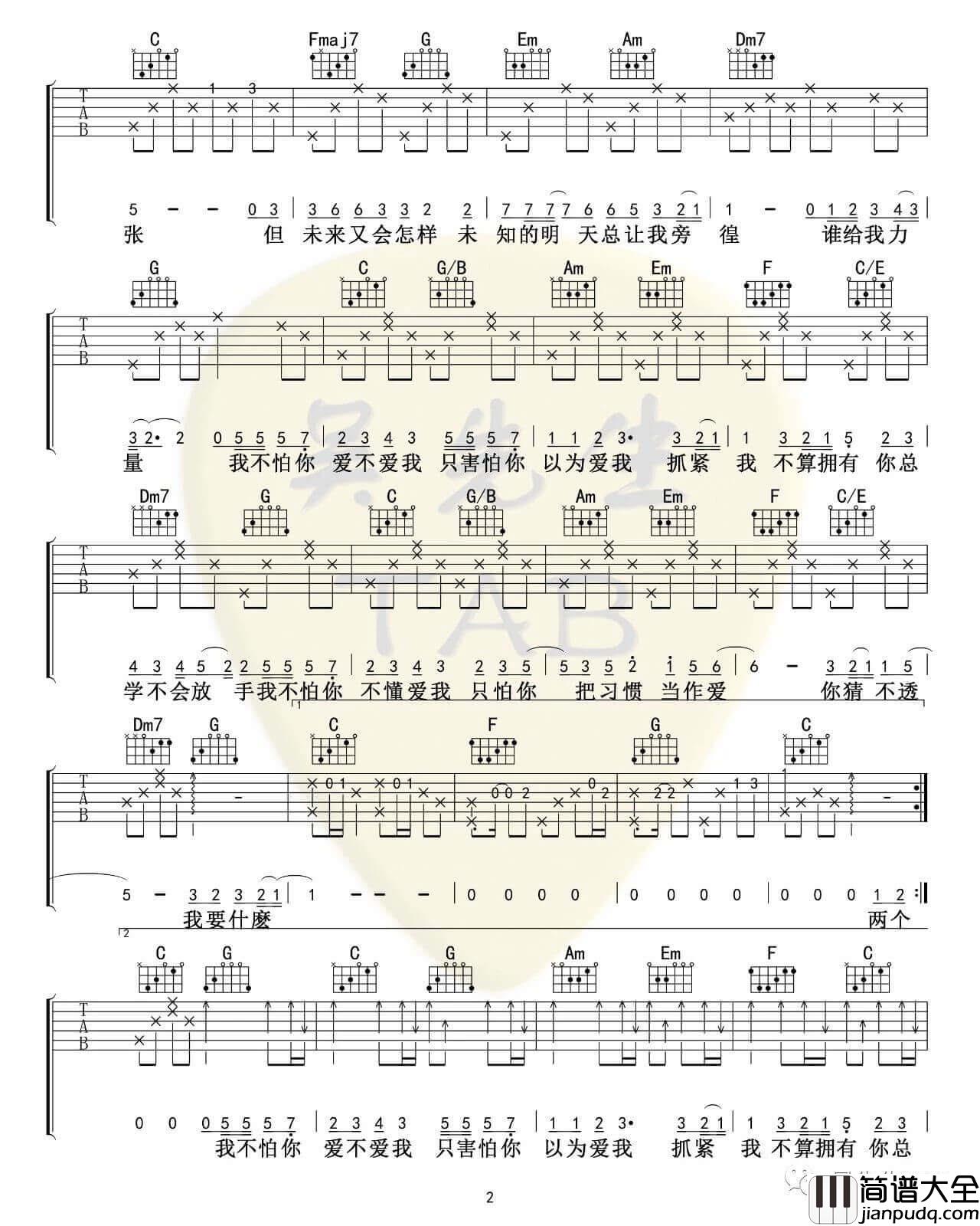 这就是爱吗吉他谱_容祖儿/林俊杰_C调六线谱