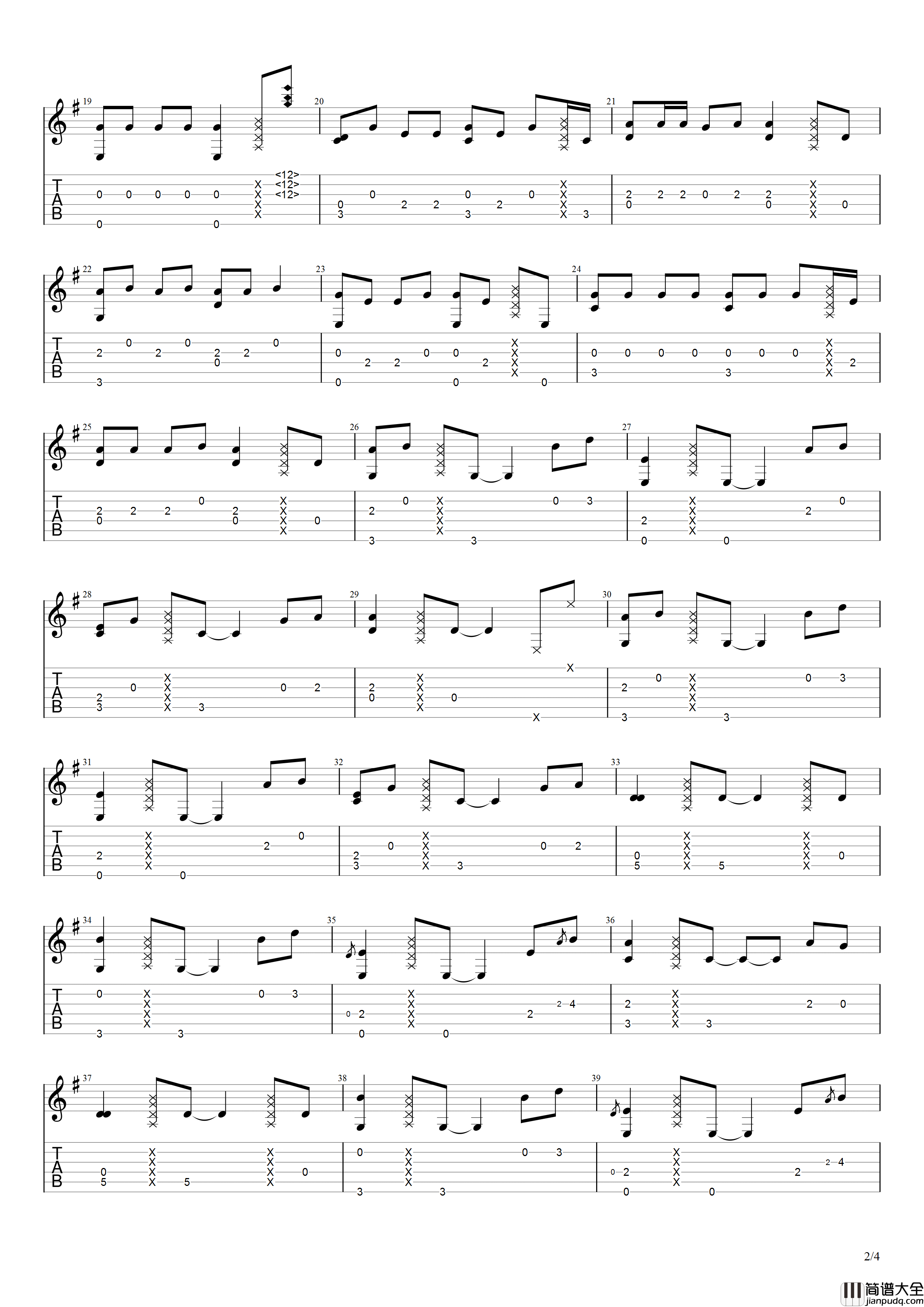 _大田后生仔_吉他谱_吉他指弹谱_原版编配_抖音神曲