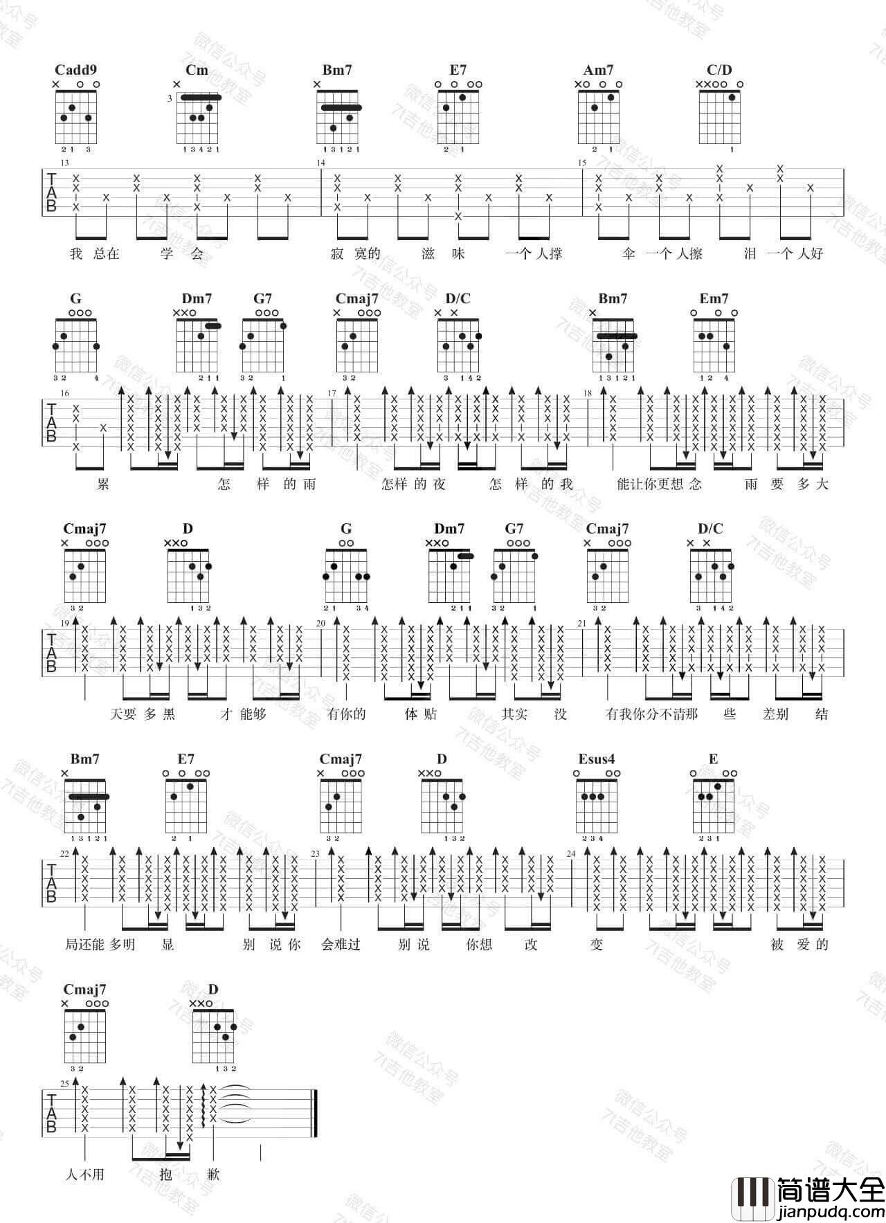 南拳妈妈_下雨天_吉他谱_吉他弹唱示范视频_7t吉他教室
