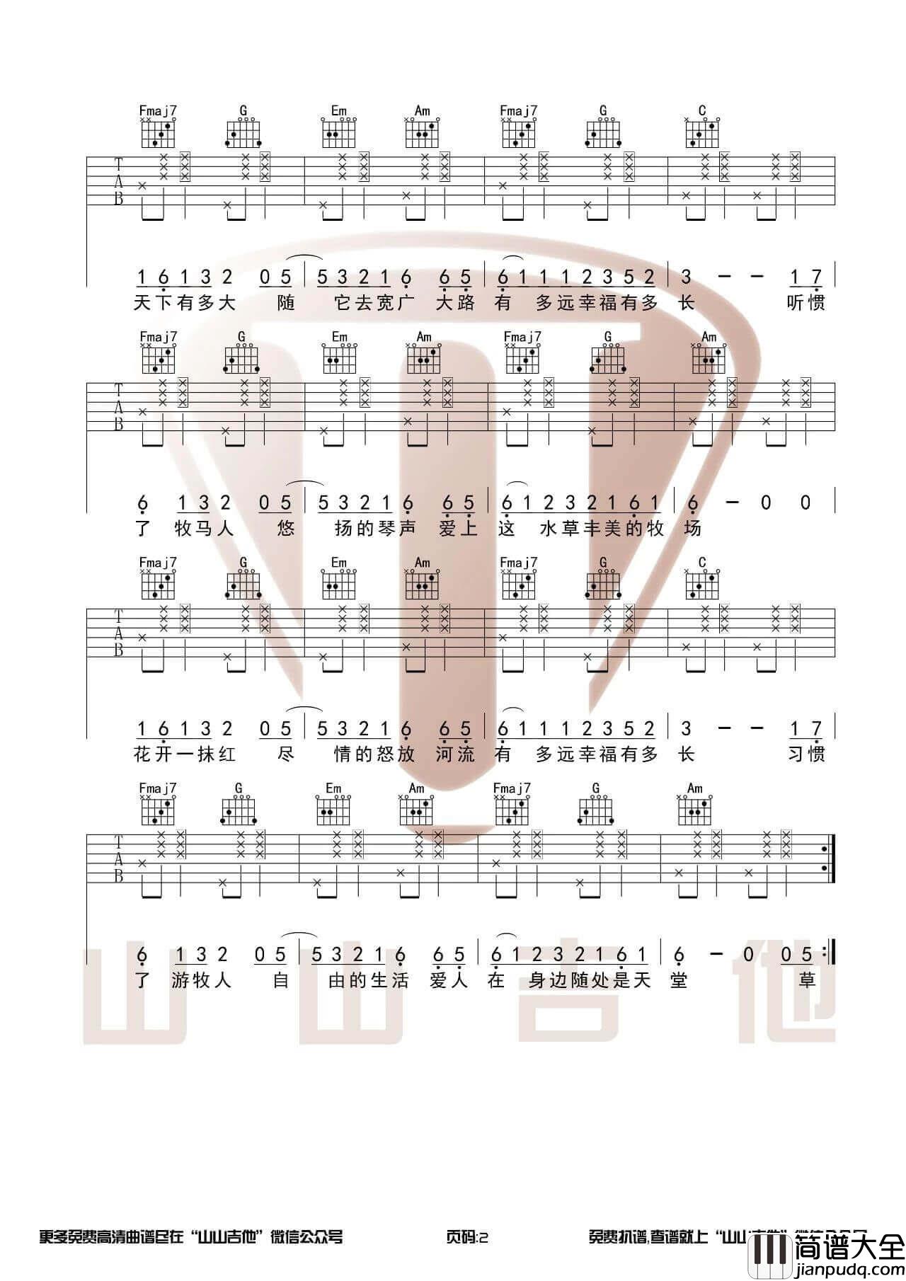 火红的萨日朗吉他谱_吉他弹唱示范视频_C调和弦版