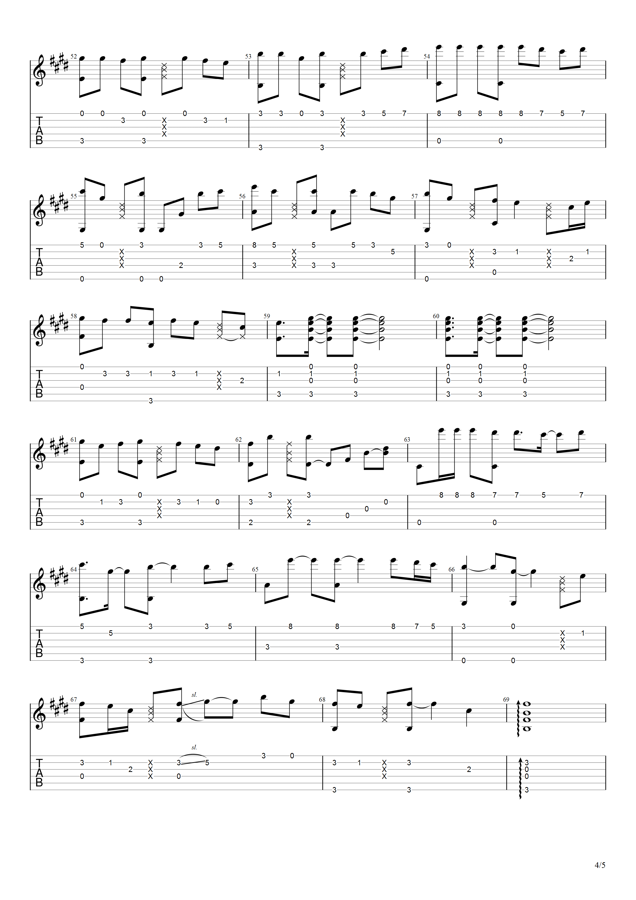 纸短情长吉他谱_指弹改编独奏六线谱_完美还原