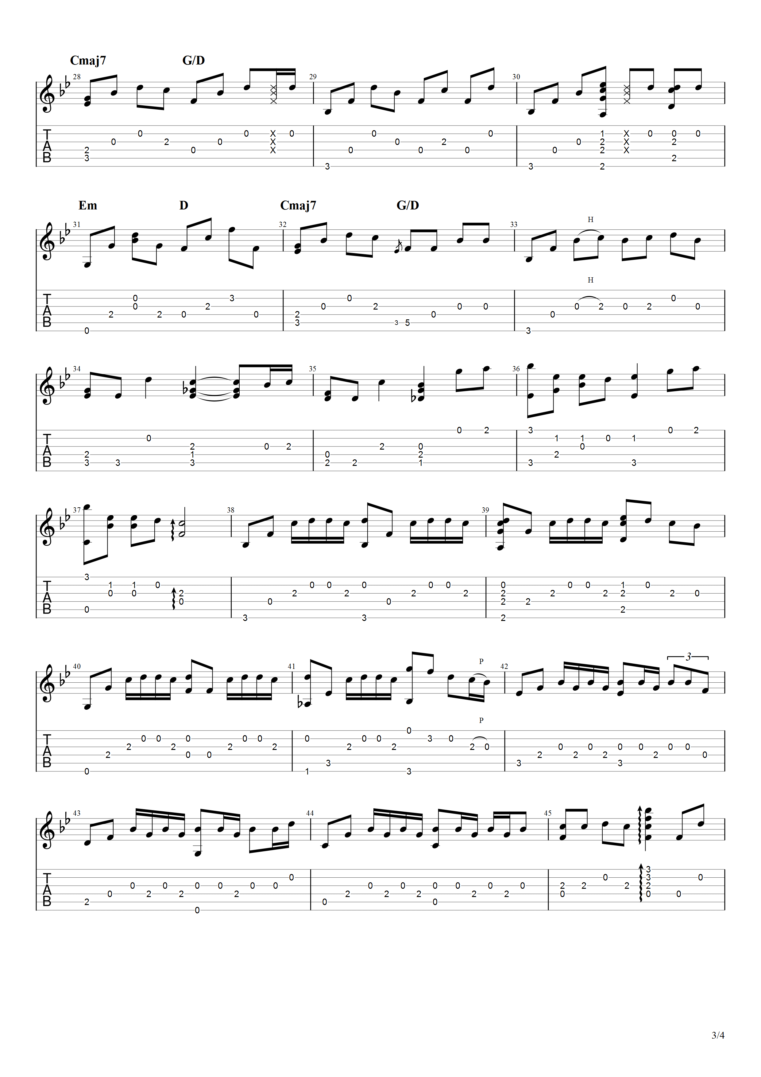 说好不哭吉他谱_指弹六线谱_G调改编独奏谱