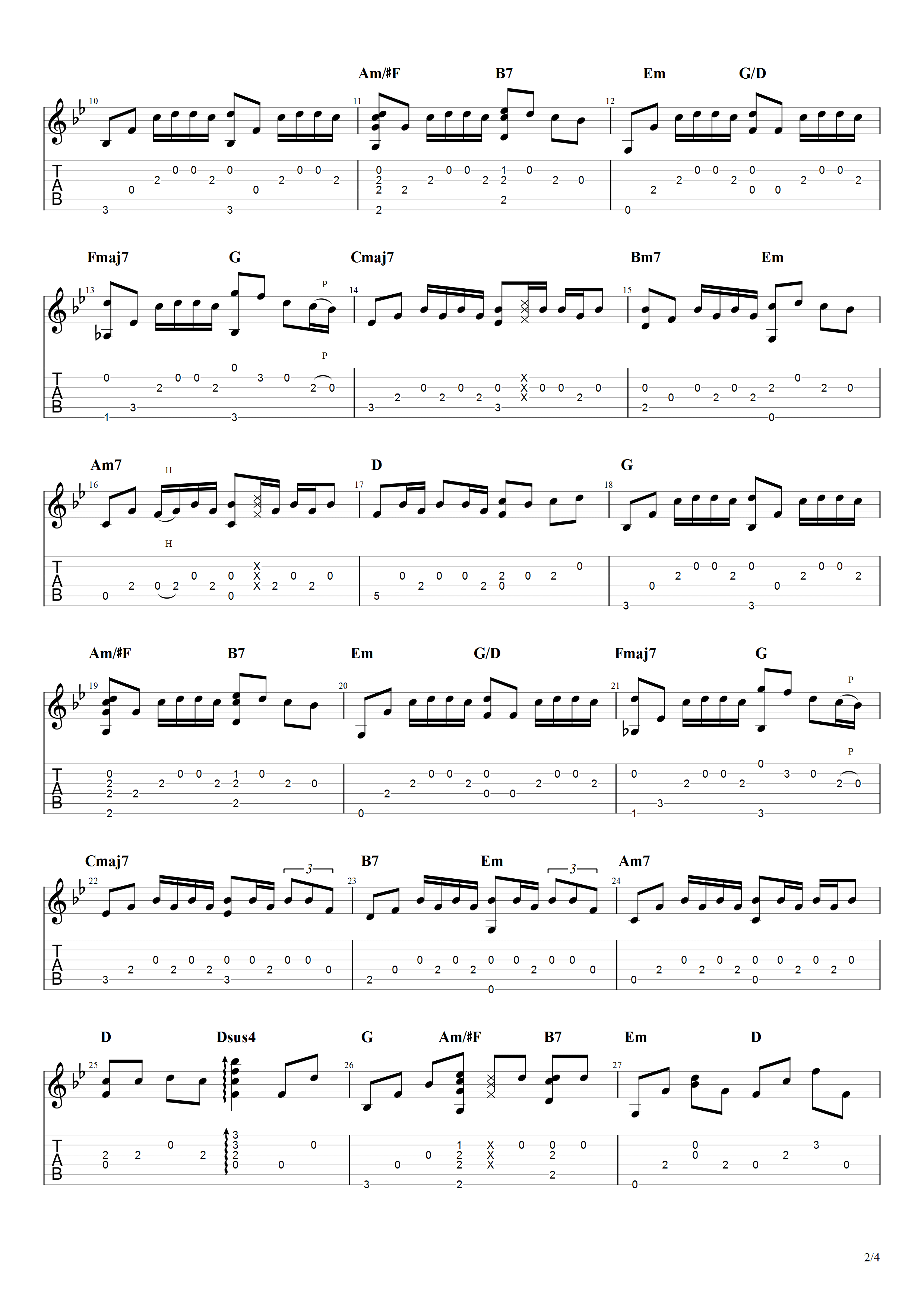 说好不哭吉他谱_指弹六线谱_G调改编独奏谱