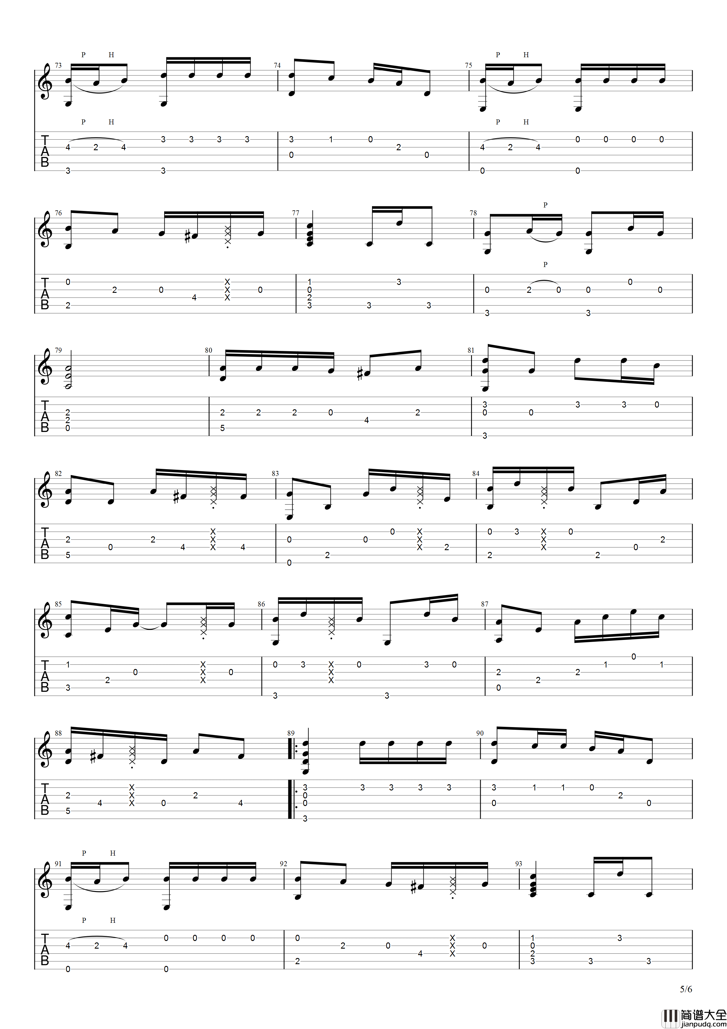 _清新的小女孩_吉他谱_指弹独奏谱_缅甸神曲