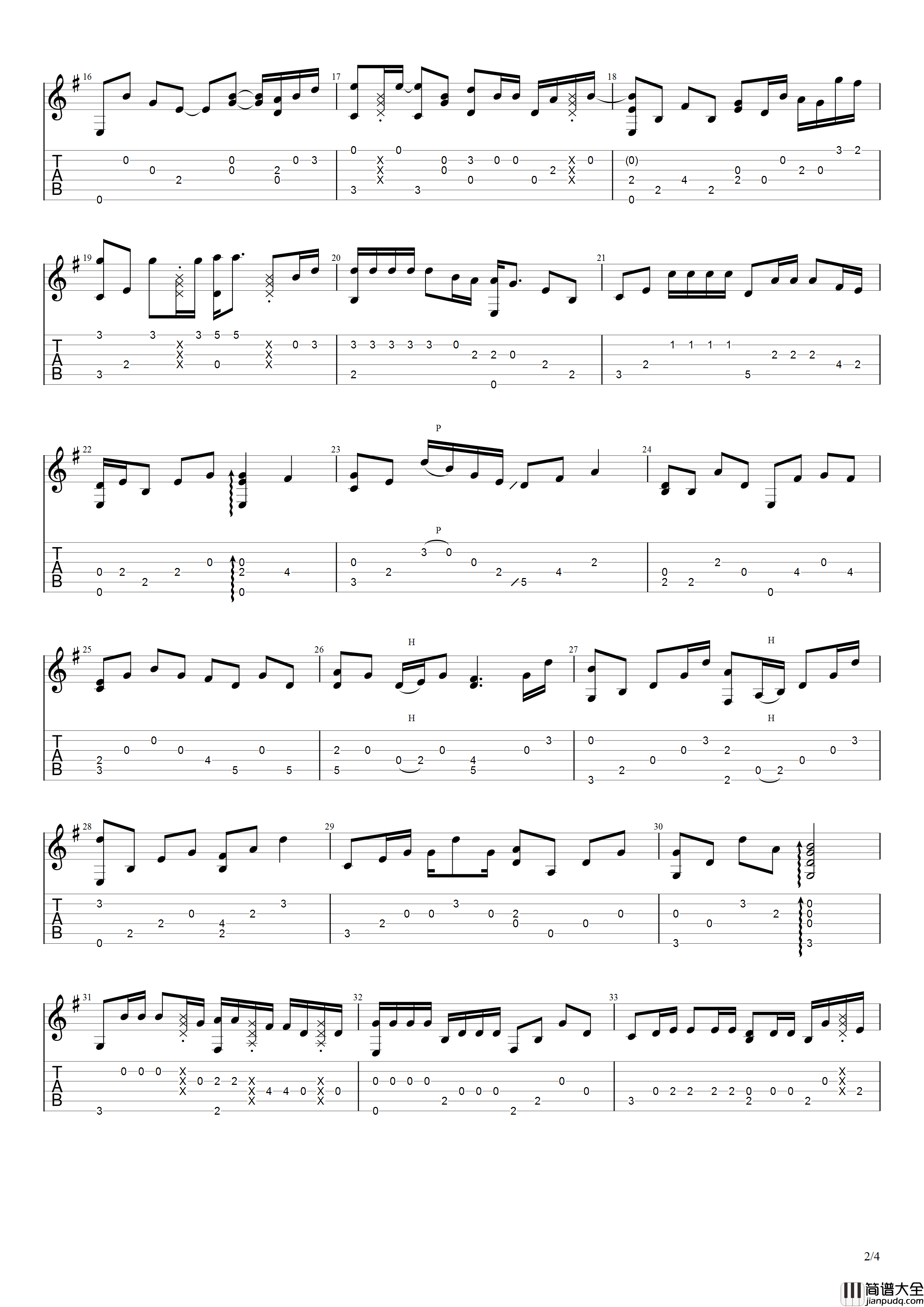 _多想在平庸的生活拥抱你_吉他谱_指弹改编六线谱_指弹谱