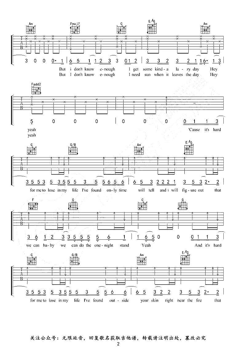 Free_Loop吉他谱_Daniel_Powter_C调弹唱谱