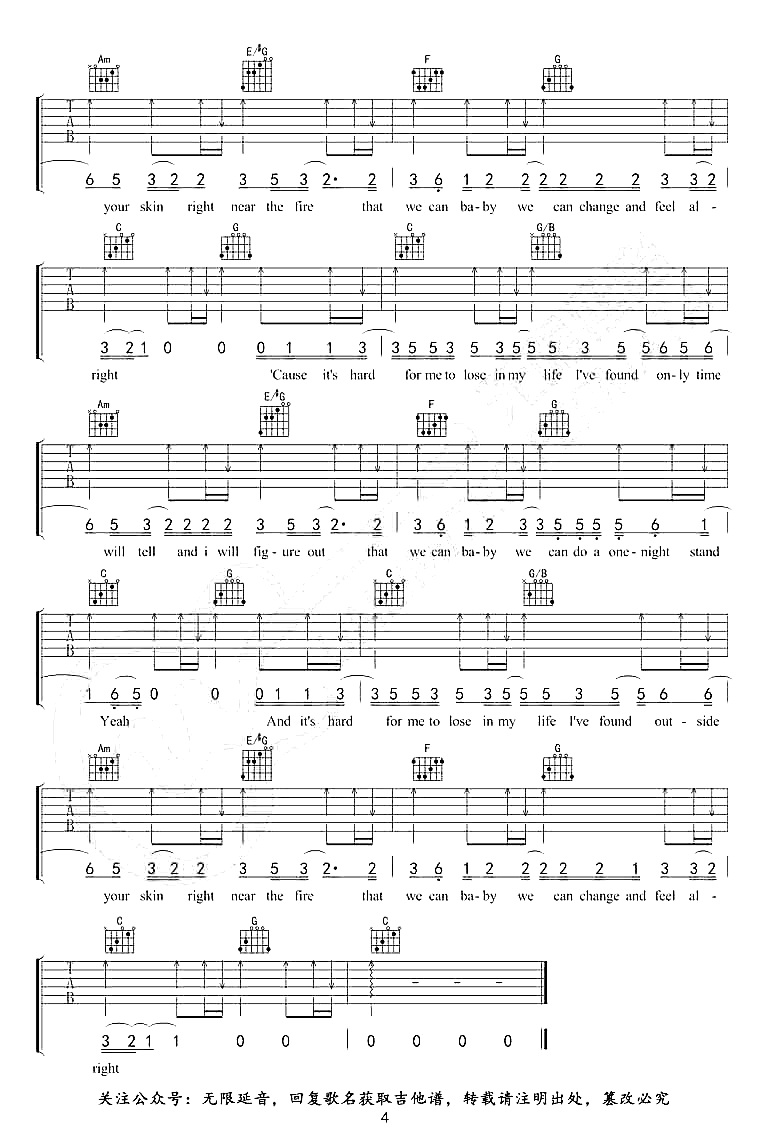 Free_Loop吉他谱_Daniel_Powter_C调弹唱谱