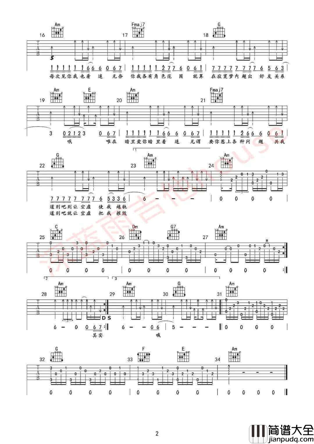 _暗里着迷_吉他谱_刘德华_C调原版六线谱_吉他弹唱教学