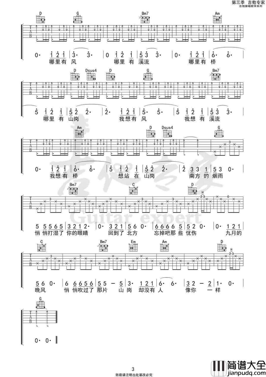 _没有人像你一样_吉他谱_王峥嵘_G调弹唱谱_高清六线谱