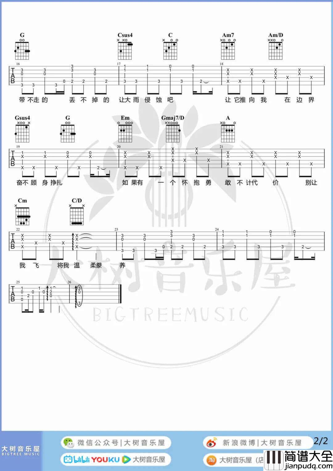 鱼吉他谱_陈绮贞__鱼_G调原版六线谱_吉他弹唱教学