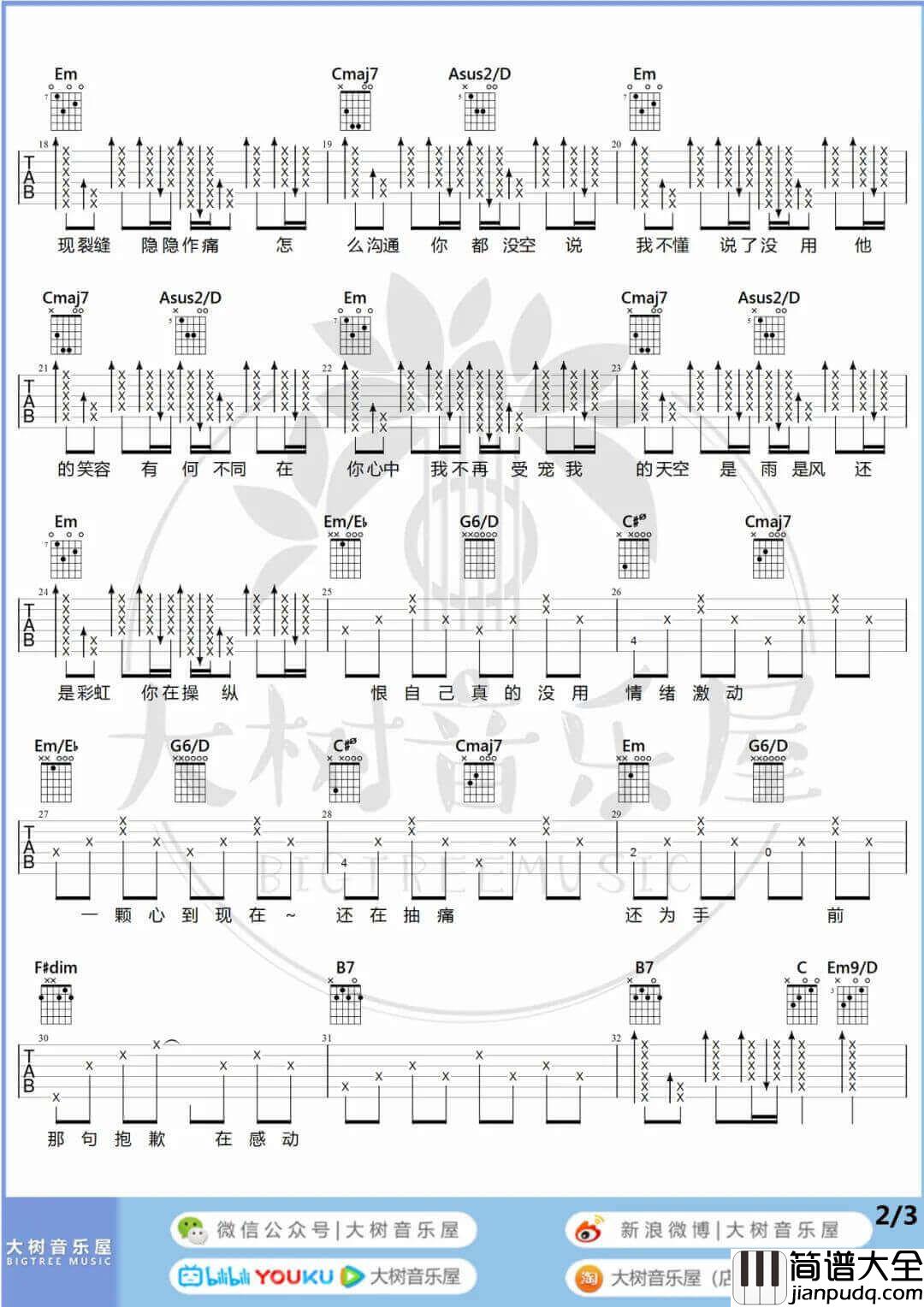 _反方向的钟_吉他谱_周杰伦_G调原版六线谱_吉他弹唱教学