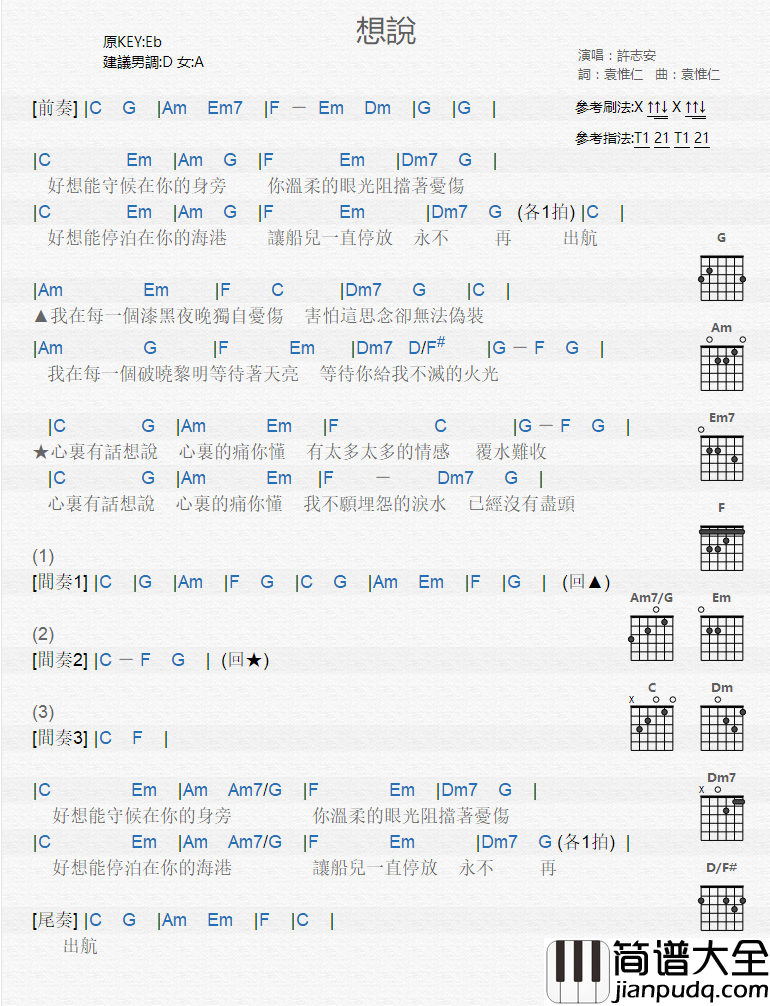 想说_吉他谱_许志安