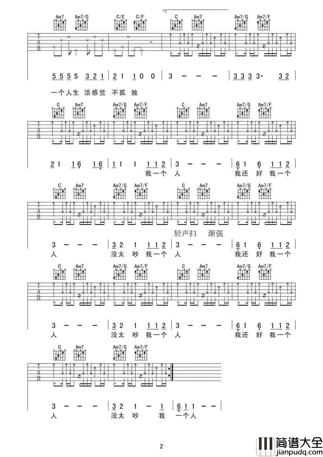 _自闭男孩_吉他谱_刘思鉴_C调原版弹唱六线谱_高清图片谱