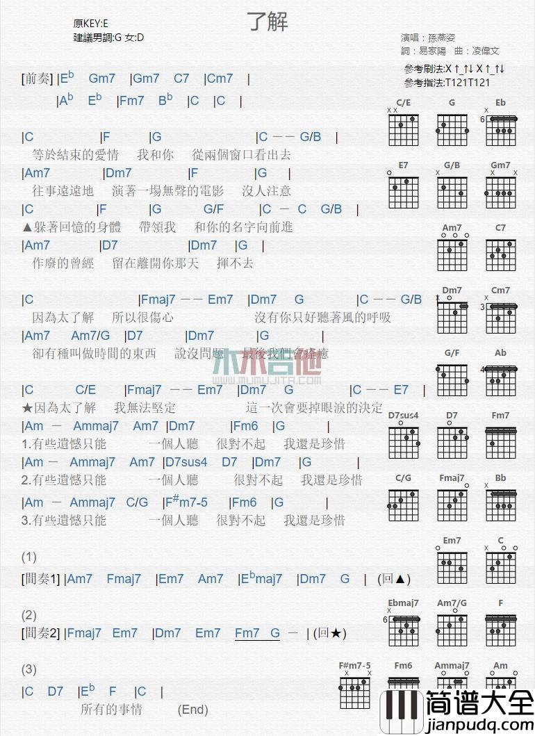 了解_吉他谱_孙燕姿