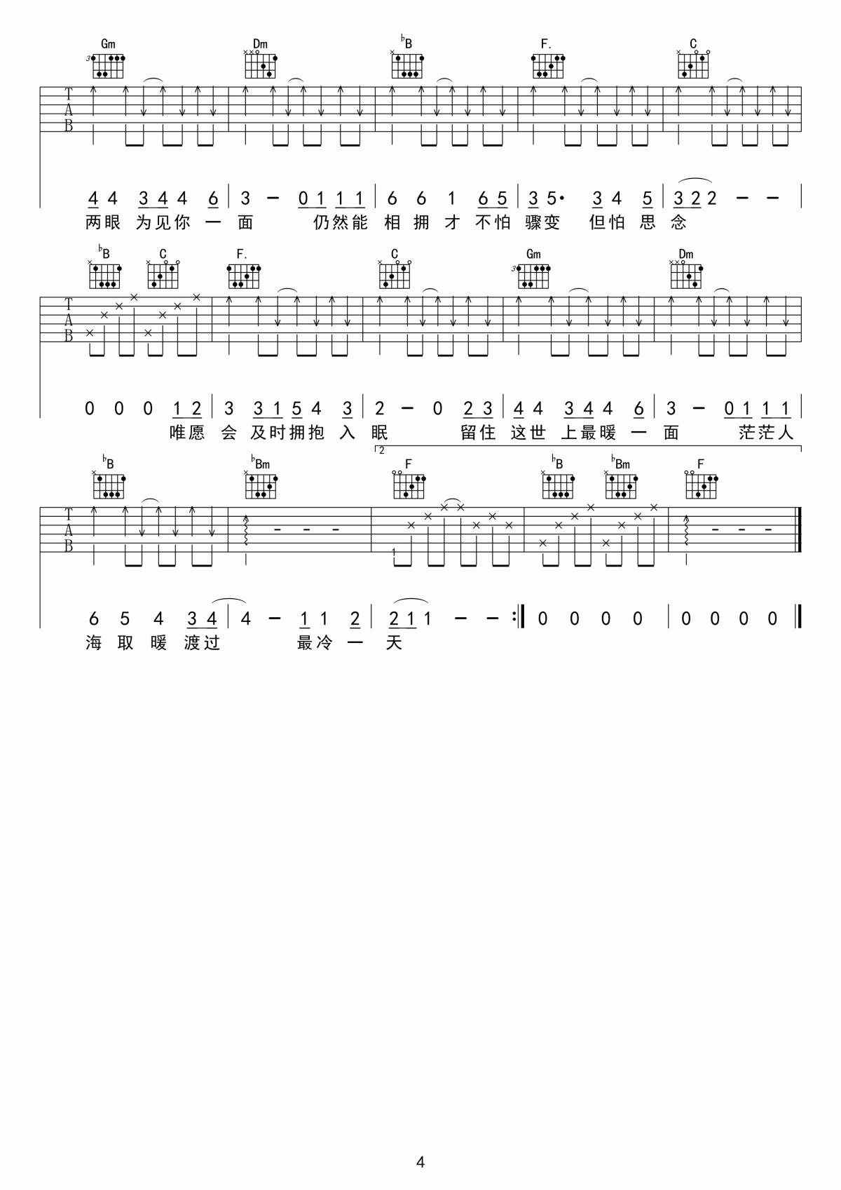 最冷一天吉他谱__陈奕迅