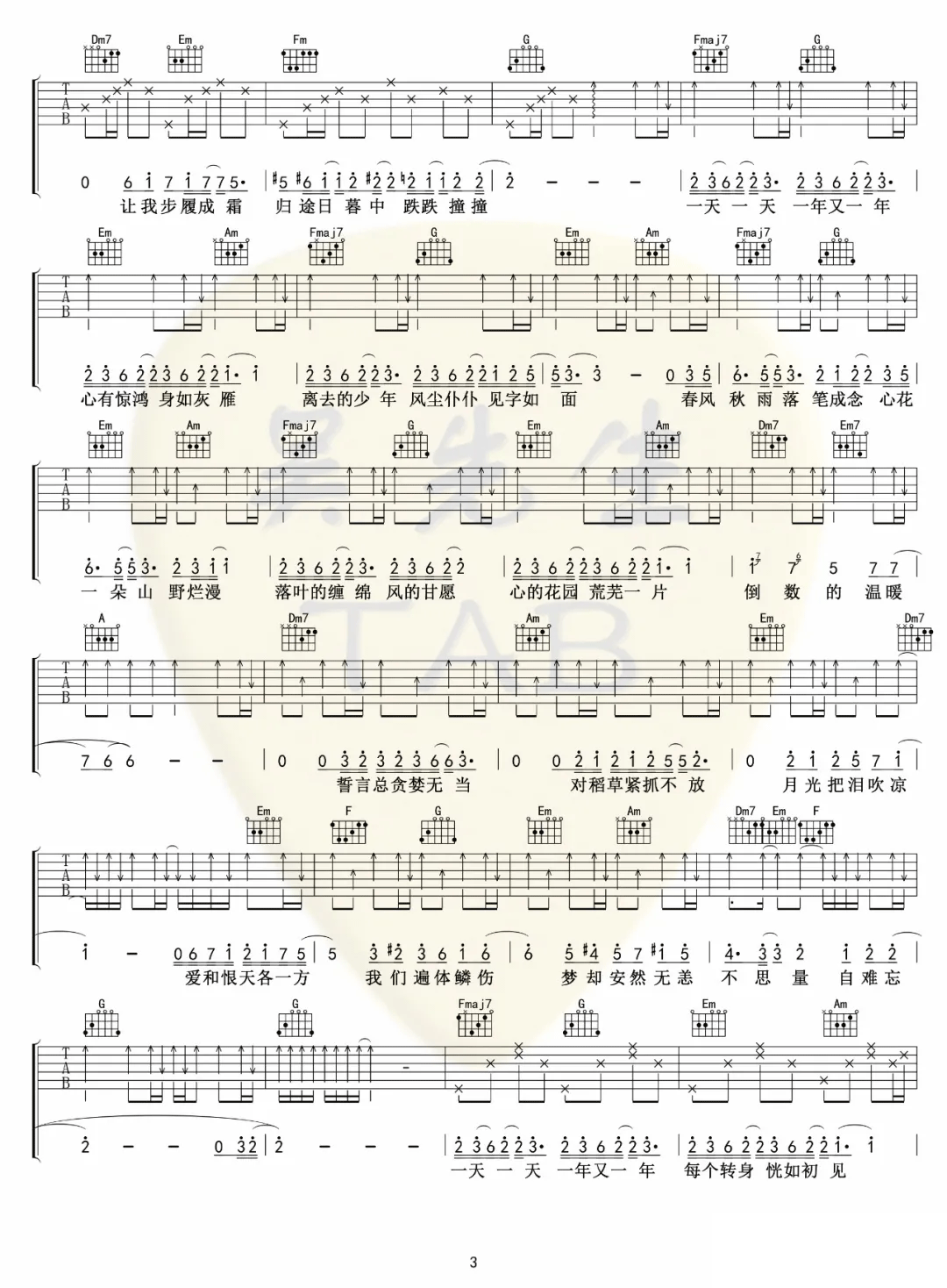 _如果声音不记得_吉他谱_吴青峰_C调原版弹唱谱_高清六线谱