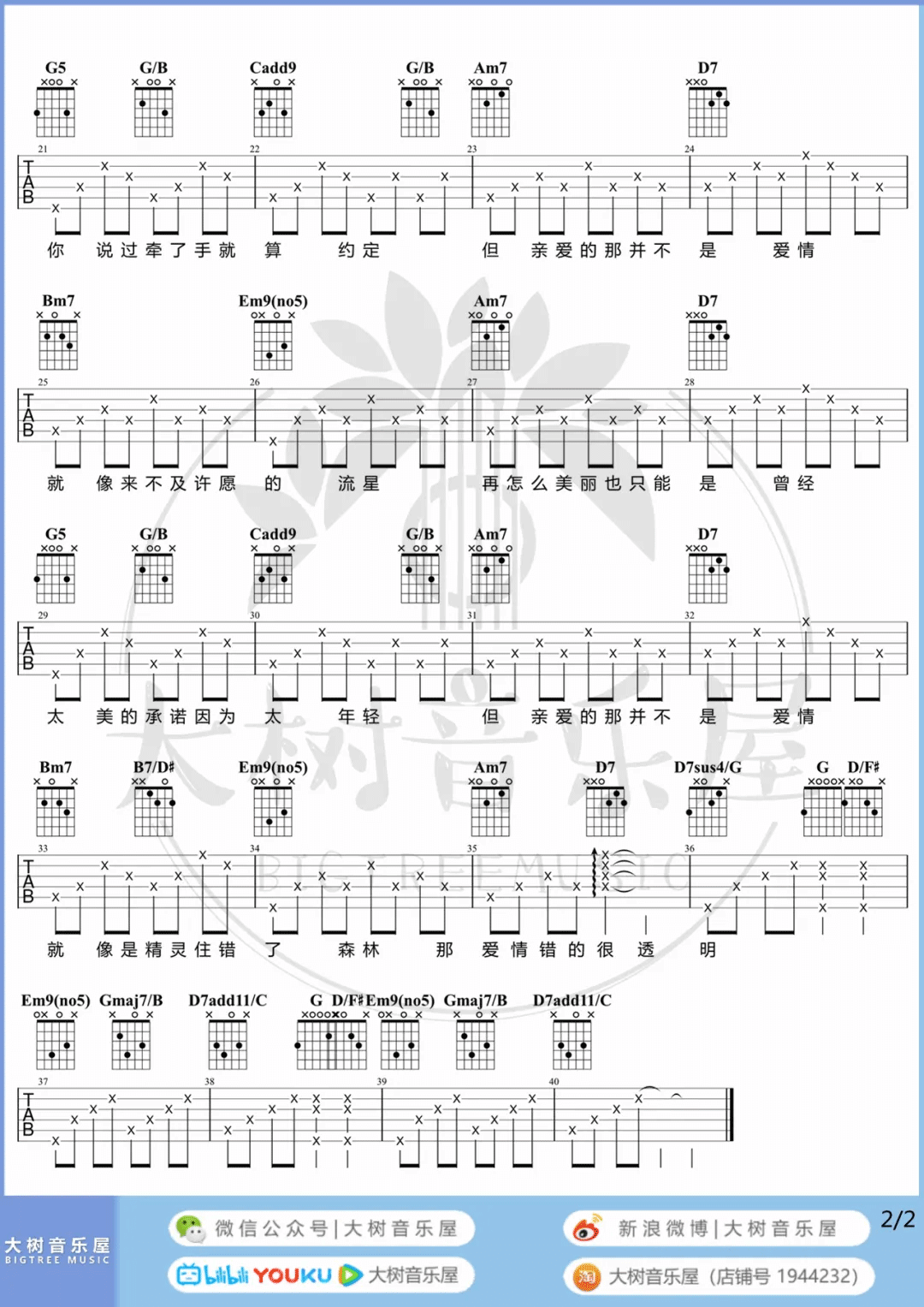 _亲爱的那不是爱情_吉他谱_张韶涵_G调六线谱_吉他弹唱教学