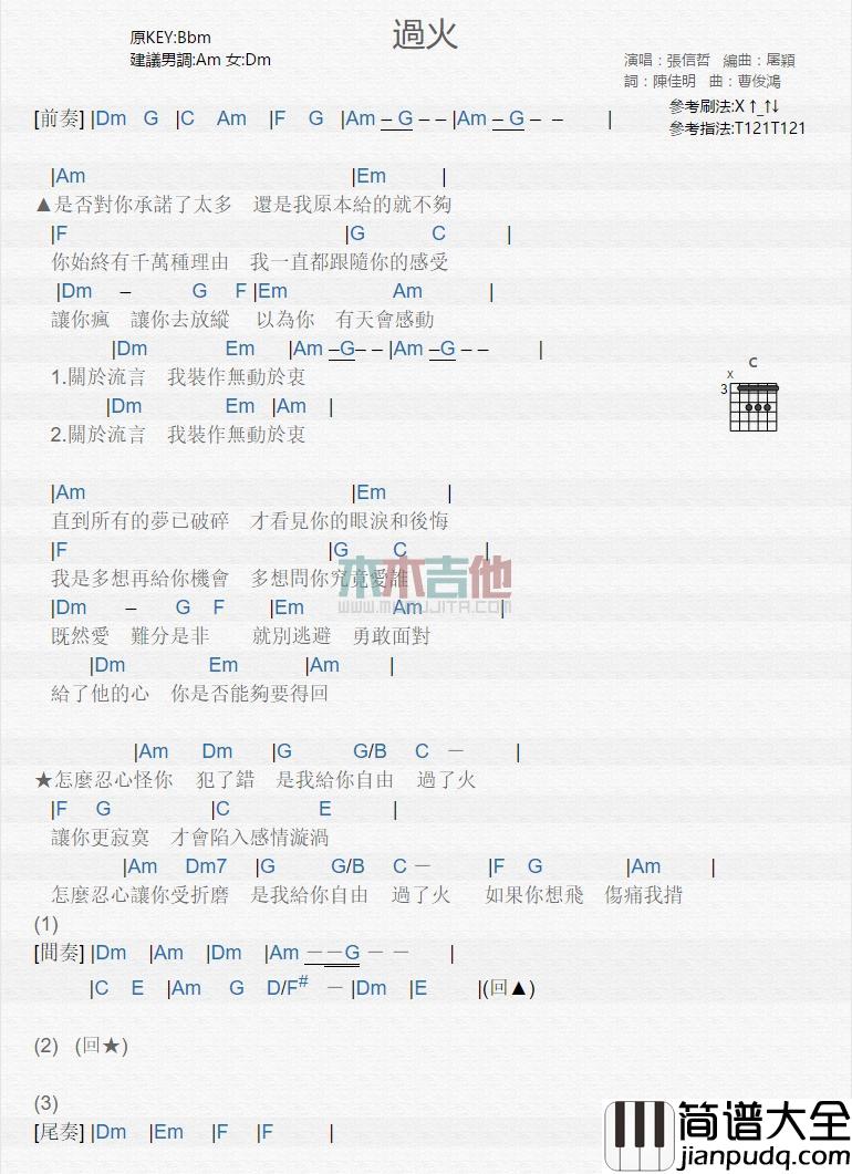 过火_吉他谱_张信哲