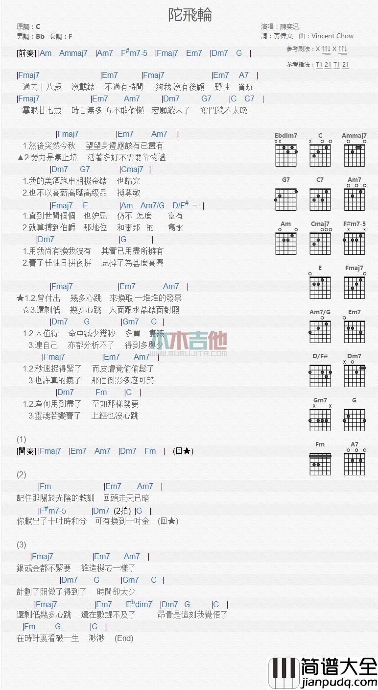 陀飞轮_吉他谱_陈奕迅