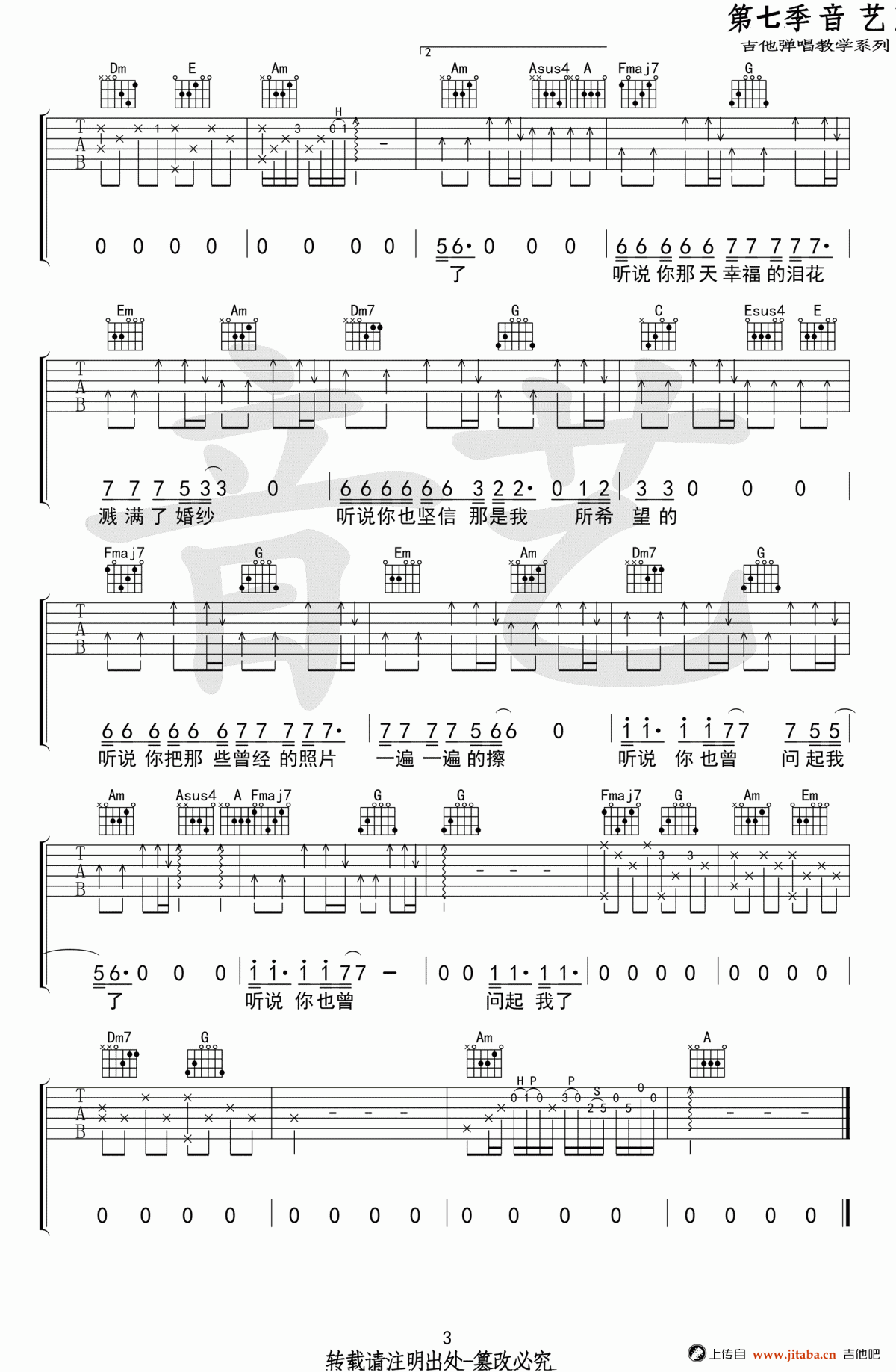 丛铭君_听说_吉他谱_C调_弹唱谱