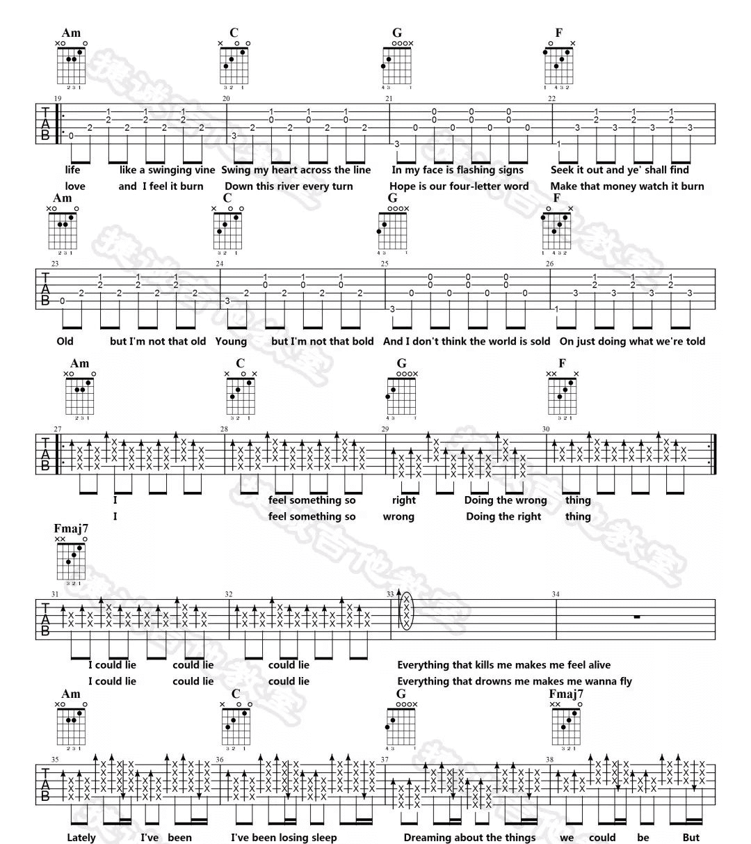 _Counting_Stars_吉他谱_One_Republic_C调原版弹唱六线谱