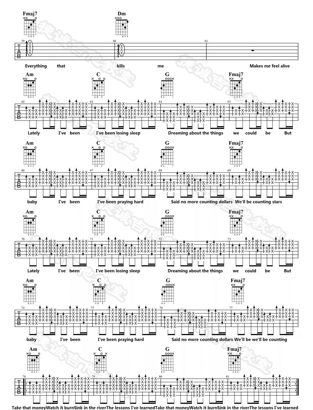 _Counting_Stars_吉他谱_One_Republic_C调原版弹唱六线谱