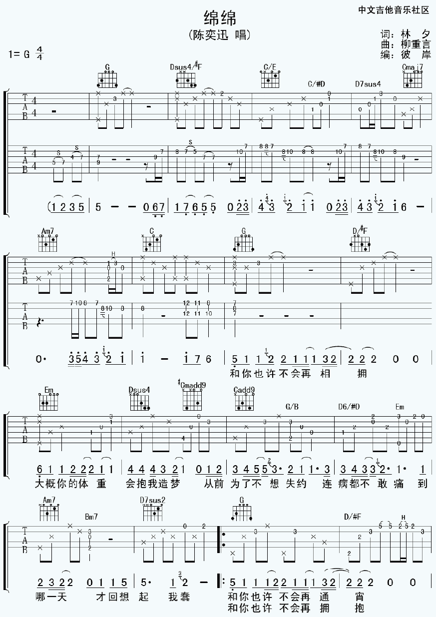 绵绵吉他谱六线谱__陈奕迅