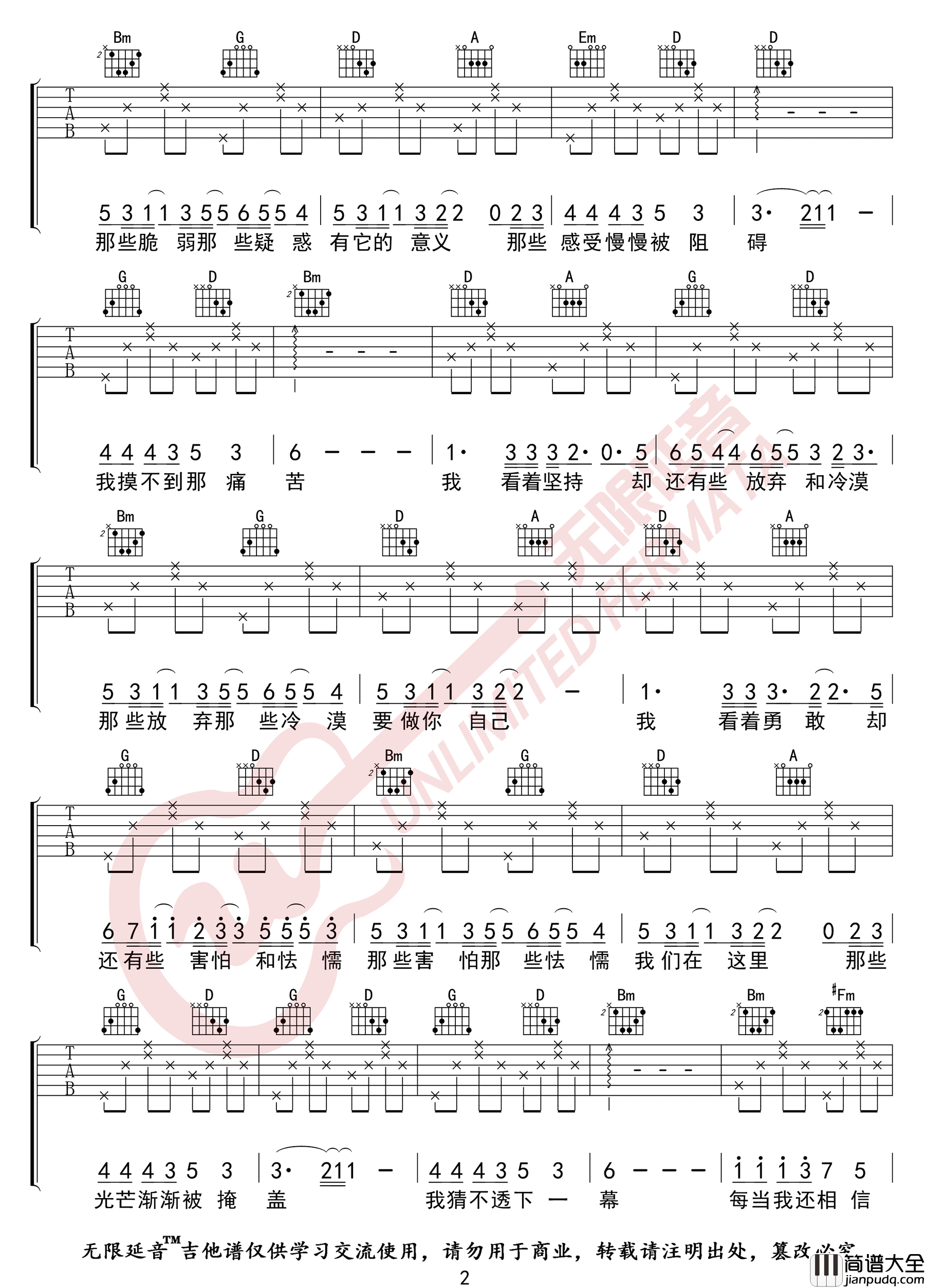_与火星的孩子对话_吉他谱_华晨宇_D调原版弹唱谱_六线谱