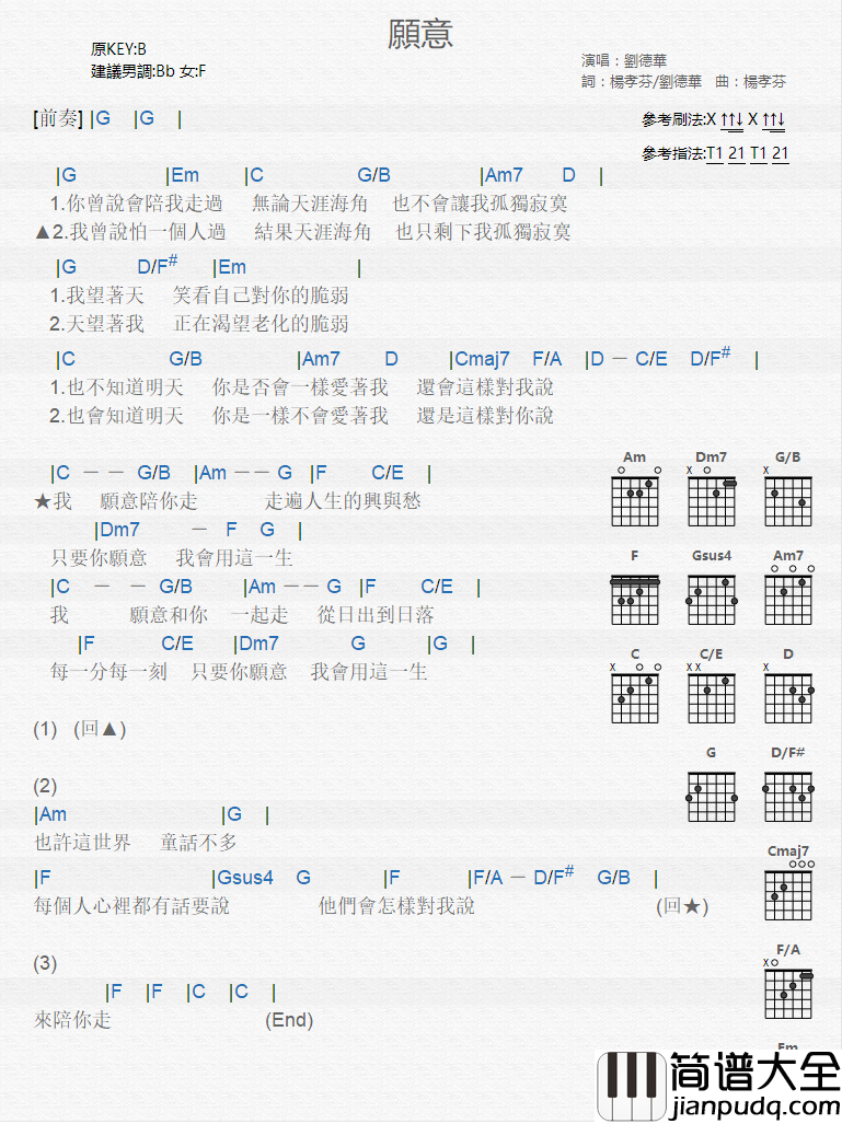 愿意_吉他谱_刘德华