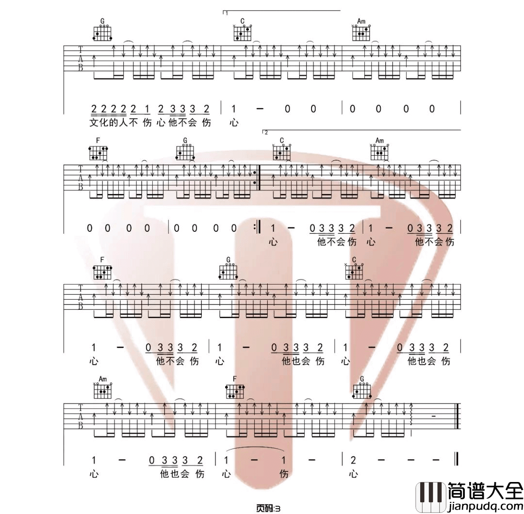 _没有理想的人不伤心_吉他谱_新裤子乐队_C调原版弹唱六线谱