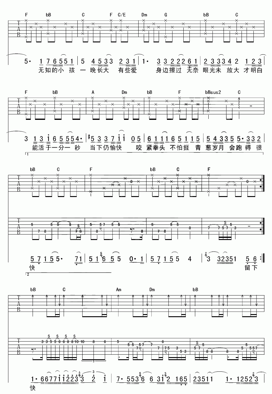 一晚长大吉他谱【高清版】__刘德华