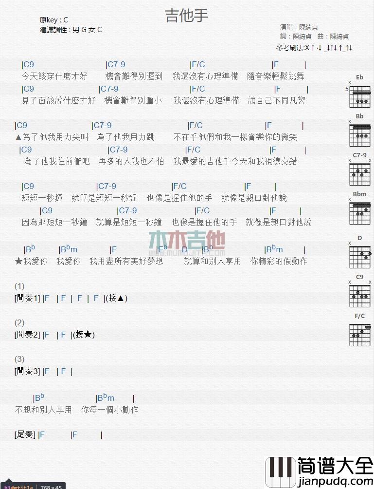 吉他手_吉他谱_陈绮贞