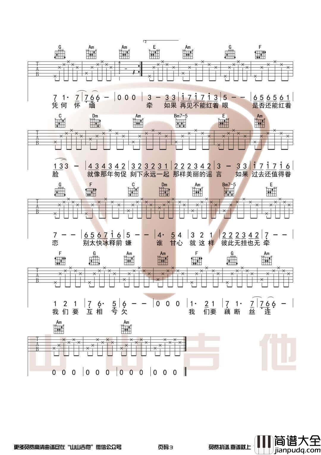 _匆匆那年_吉他谱_王菲_C调原版弹唱谱_吉他弹唱教学