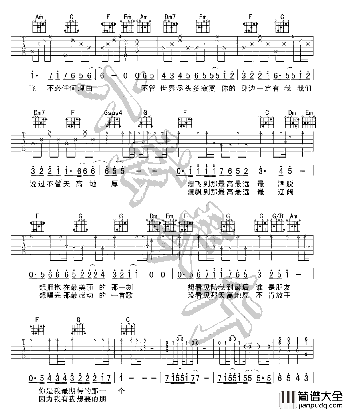 _天高地厚_吉他谱_信乐团_C调原版弹唱六线谱_高清图片谱