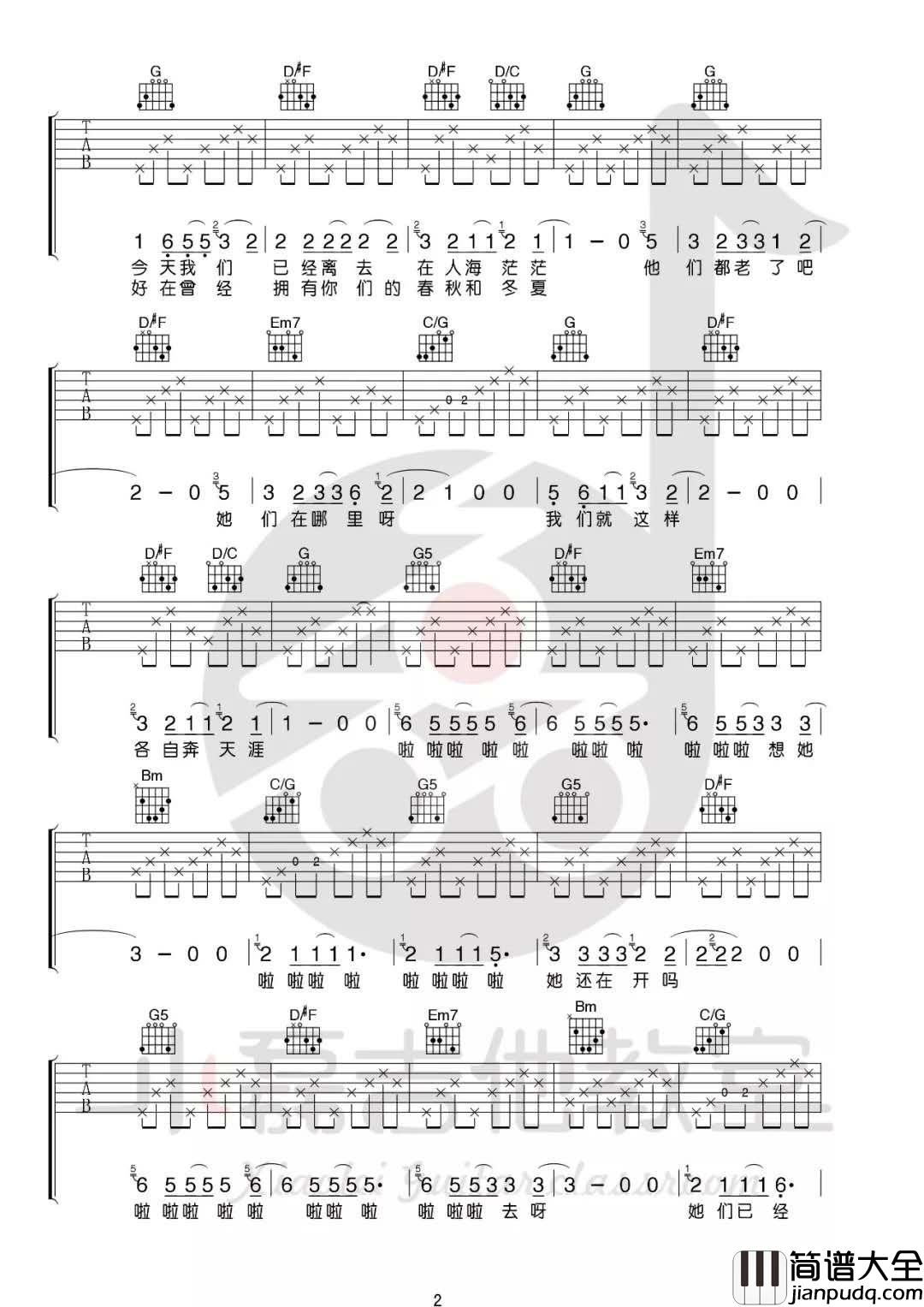 那些花儿_升F调吉他谱_朴树