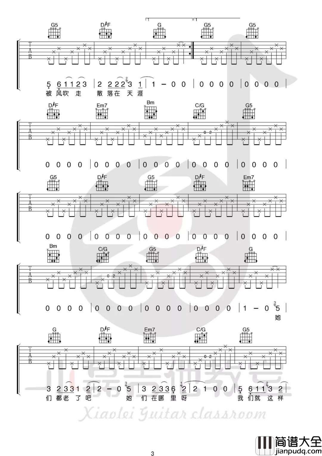 那些花儿_升F调吉他谱_朴树