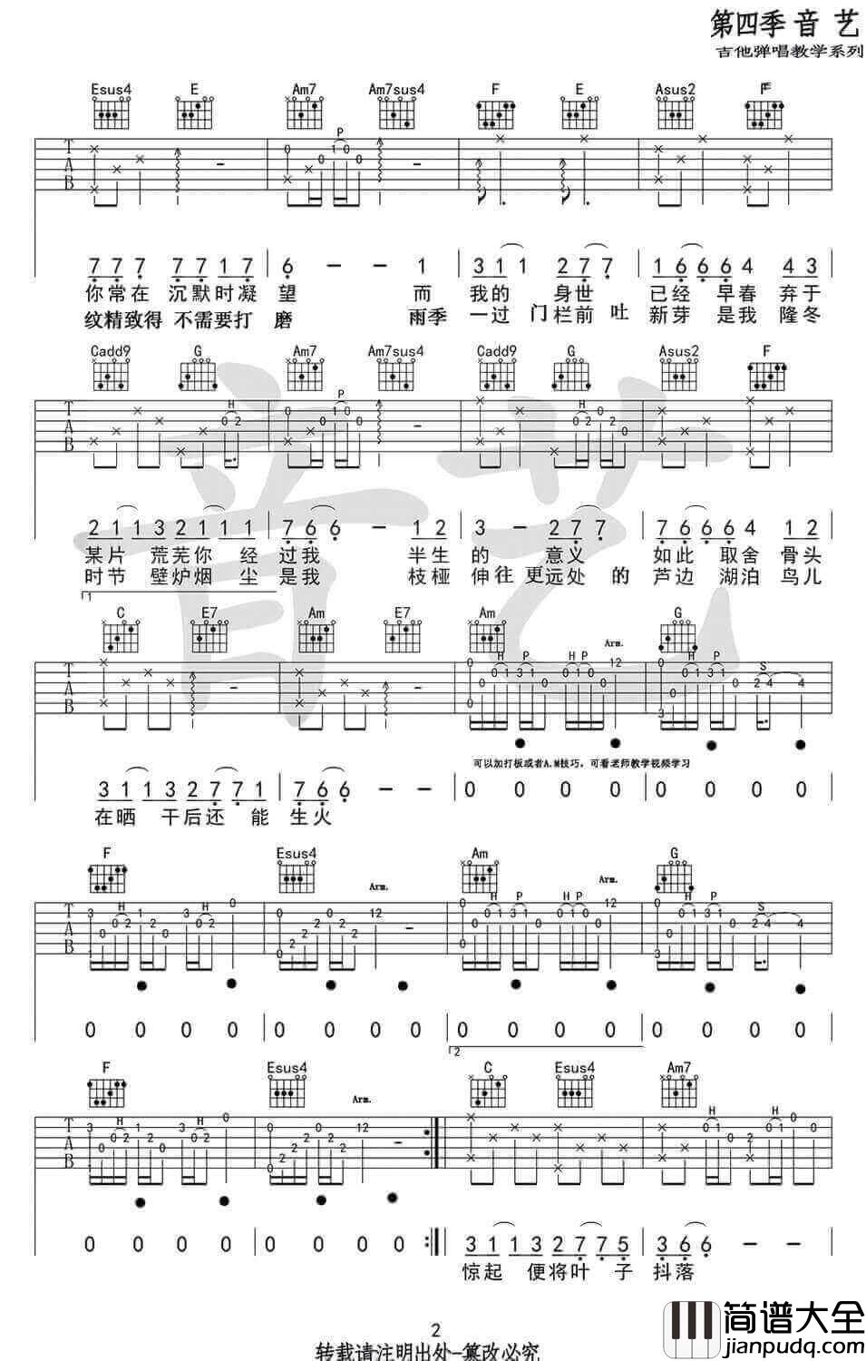 _早春的树_吉他谱_陈鸿宇_C调原版弹唱谱_高清六线谱