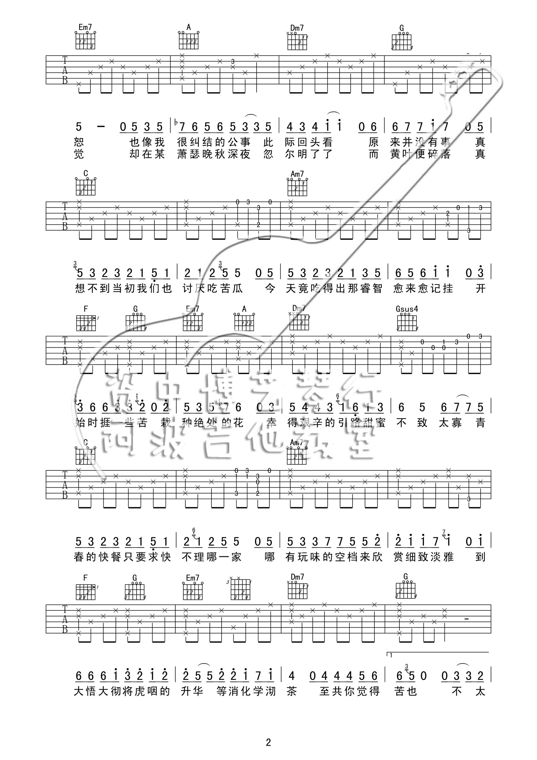 苦瓜吉他谱_陈奕迅__苦瓜_C调原版弹唱六线谱_高清图片谱