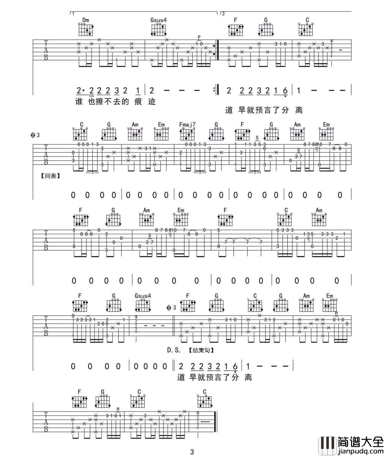 哭砂吉他谱_张惠妹__哭砂_C调原版弹唱六线谱_高清图片谱