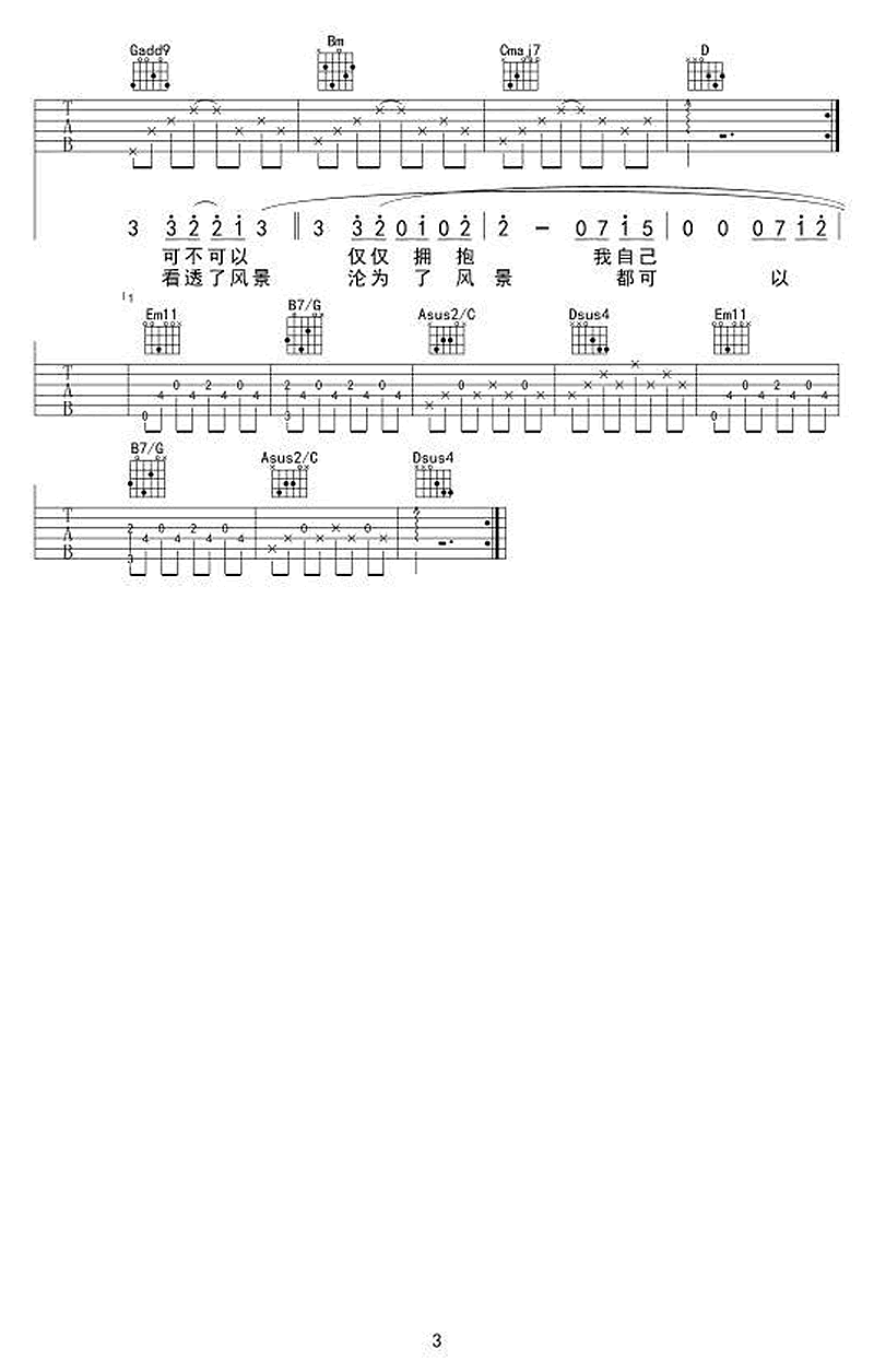 皆可吉他谱_田馥甄__皆可_原版弹唱六线谱_高清图片谱